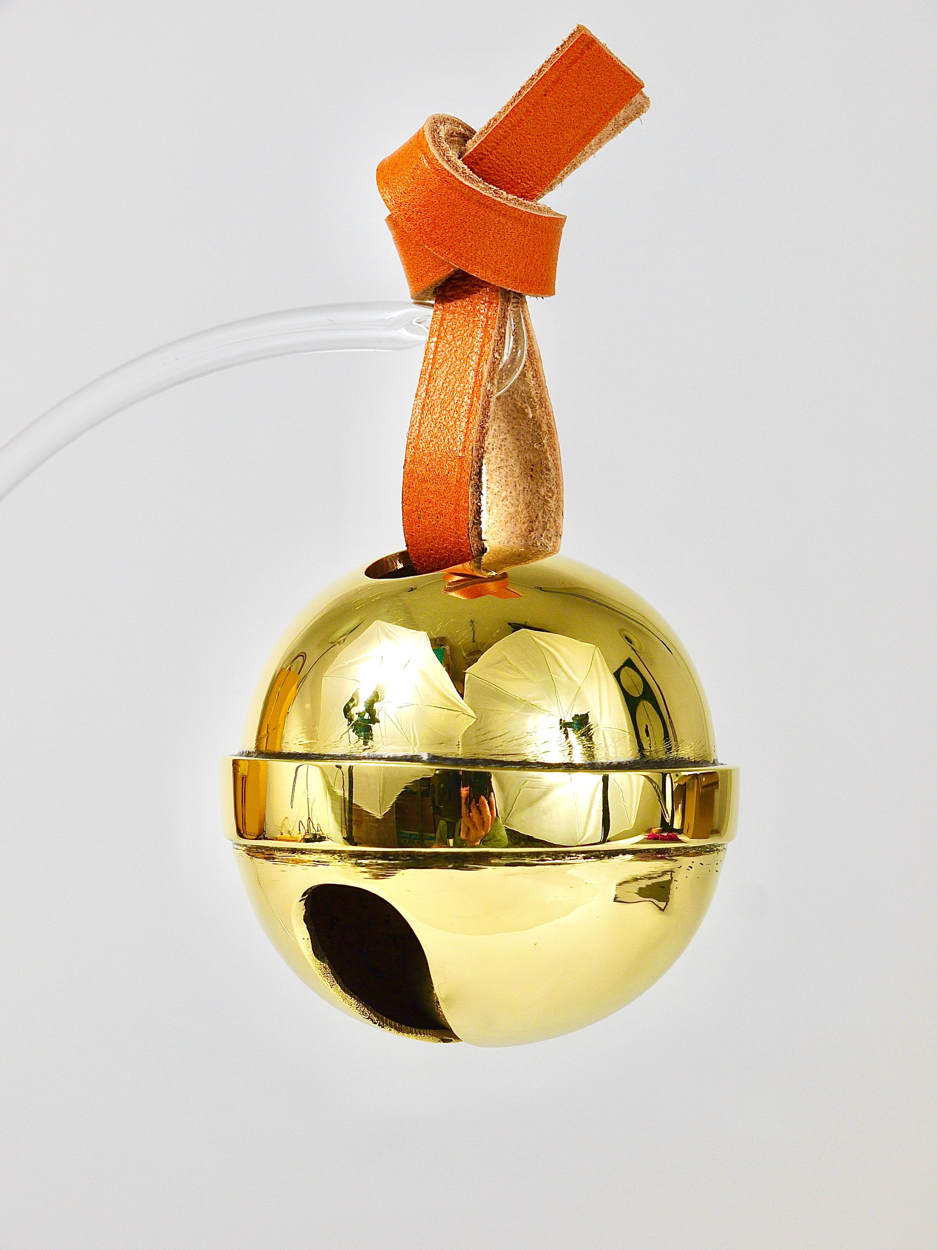 Carl Auböck Handcrafted Paperweight Jingle Bell #5039, Brass, Leather, Austria For Sale 11