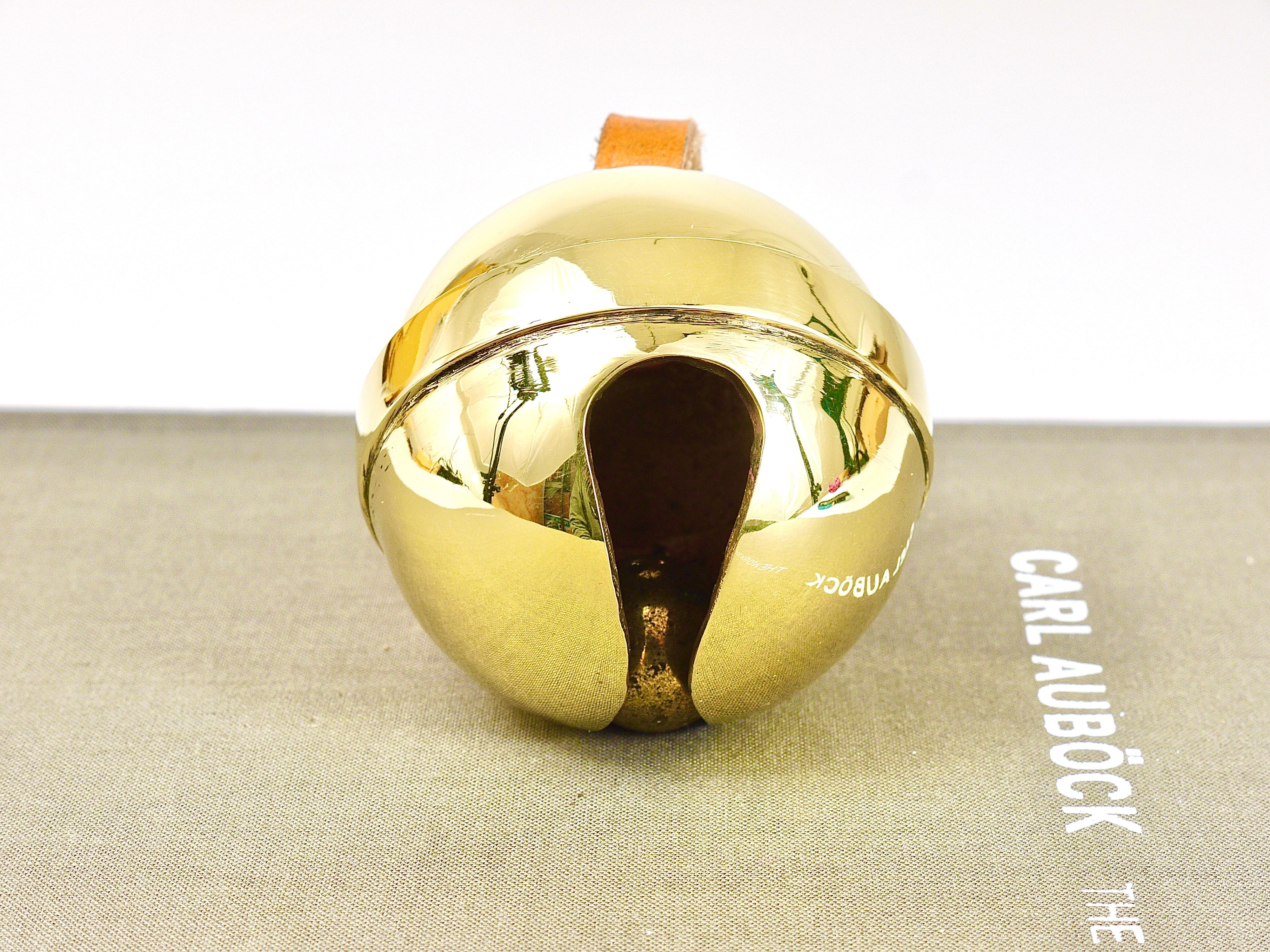 Carl Auböck Handcrafted Paperweight Jingle Bell #5039, Brass, Leather, Austria In Excellent Condition For Sale In Vienna, AT