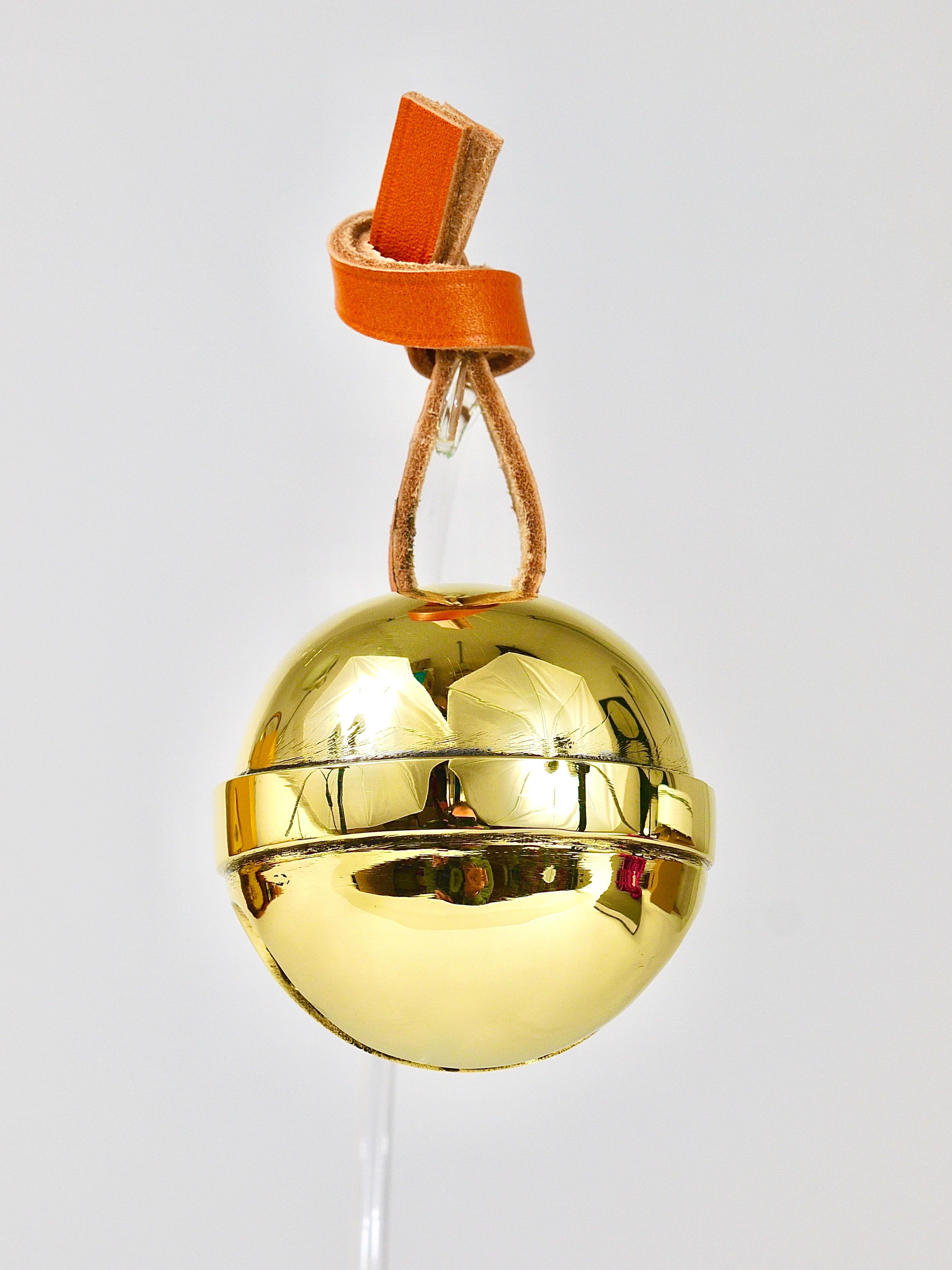 20th Century Carl Auböck Handcrafted Paperweight Jingle Bell #5039, Brass, Leather, Austria For Sale