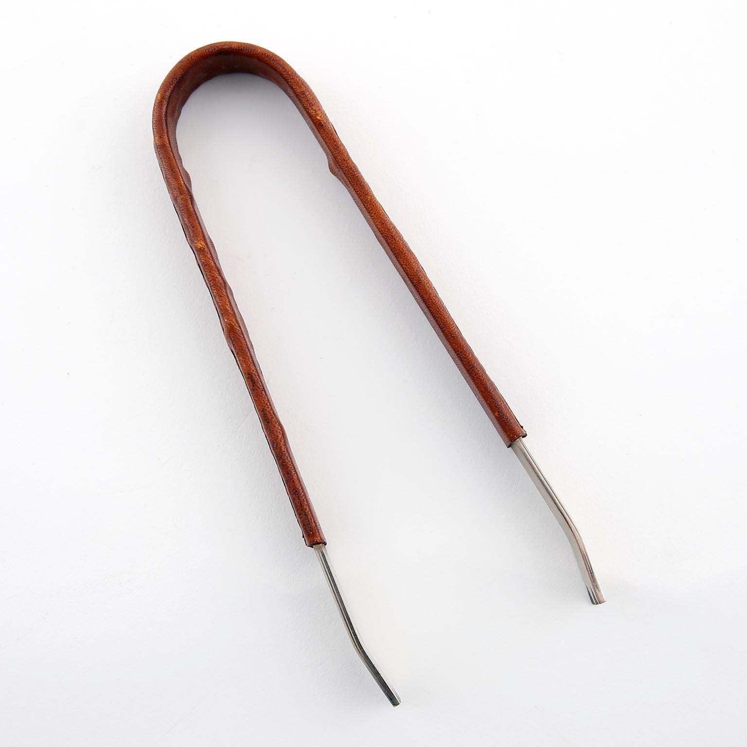 Carl Auböck Ice Cube Tongs Pincer, Leather Stainless Steel, Austria, 1950s In Good Condition In Hausmannstätten, AT