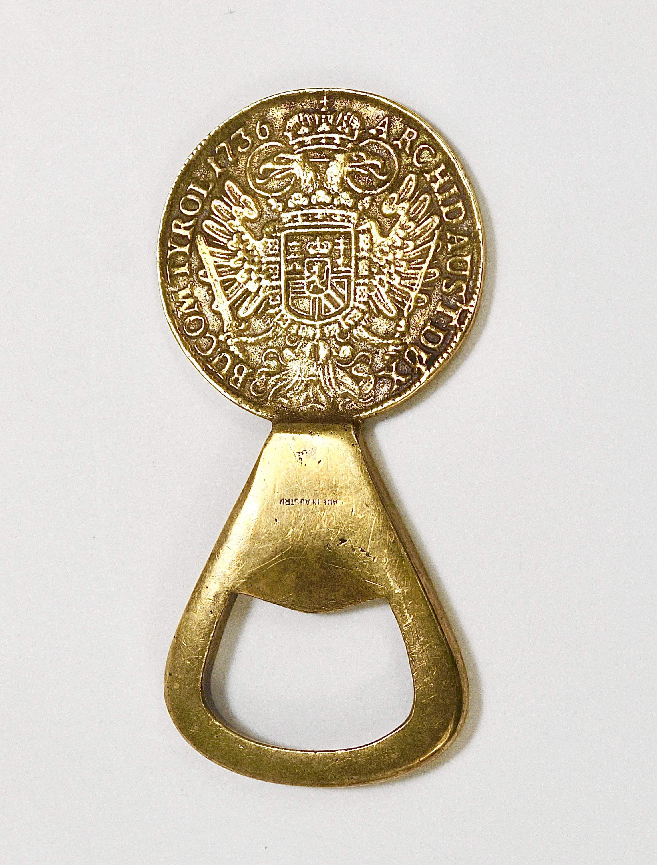 Carl Auböck II  Brass Bottle Opener, Maria Theresia Coin,  Austria, 1950s For Sale 3
