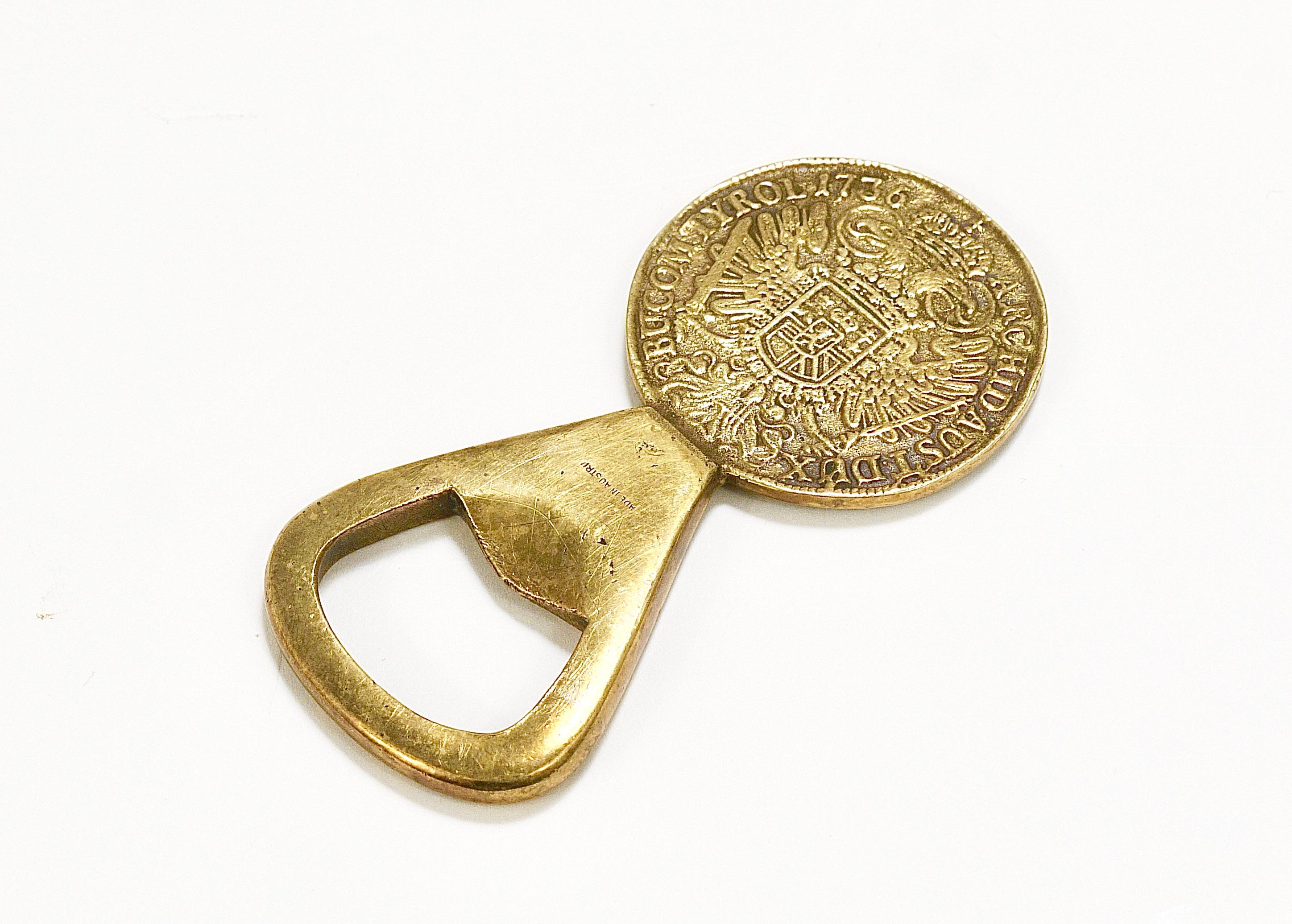 Carl Auböck II  Brass Bottle Opener, Maria Theresia Coin,  Austria, 1950s For Sale 4