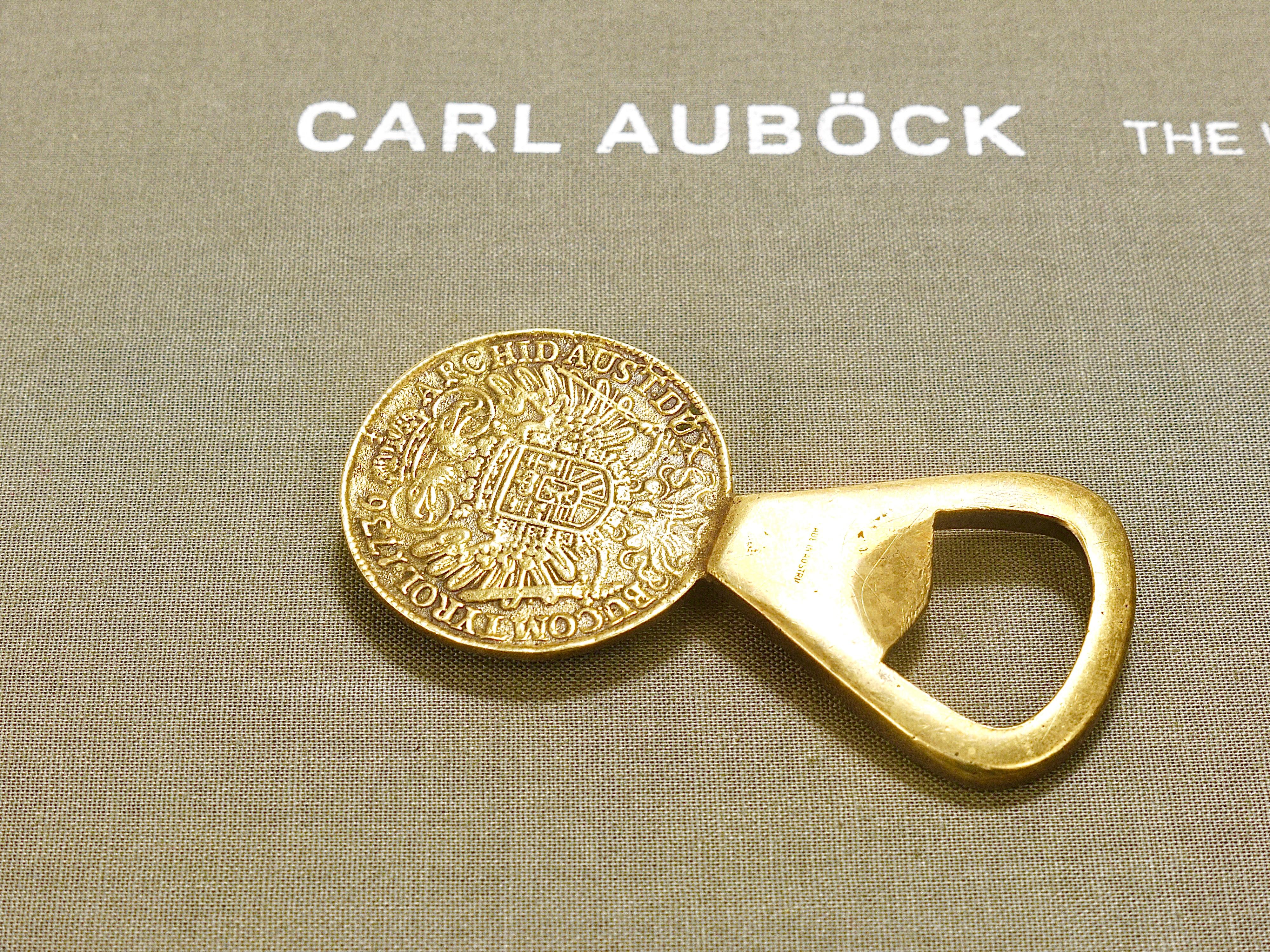 Carl Auböck II  Brass Bottle Opener, Maria Theresia Coin,  Austria, 1950s In Good Condition For Sale In Vienna, AT