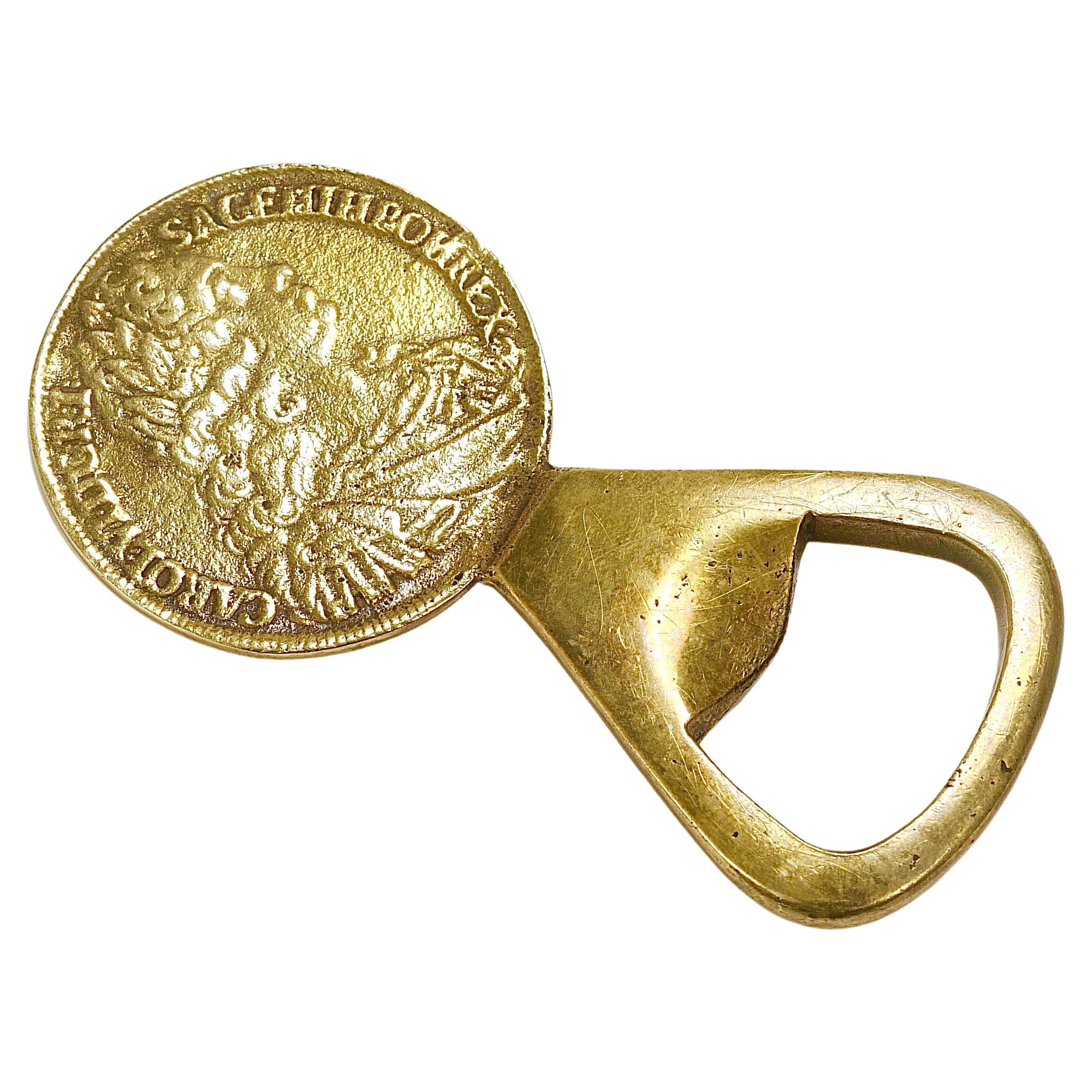 Carl Auböck II  Brass Bottle Opener, Maria Theresia Coin,  Austria, 1950s For Sale