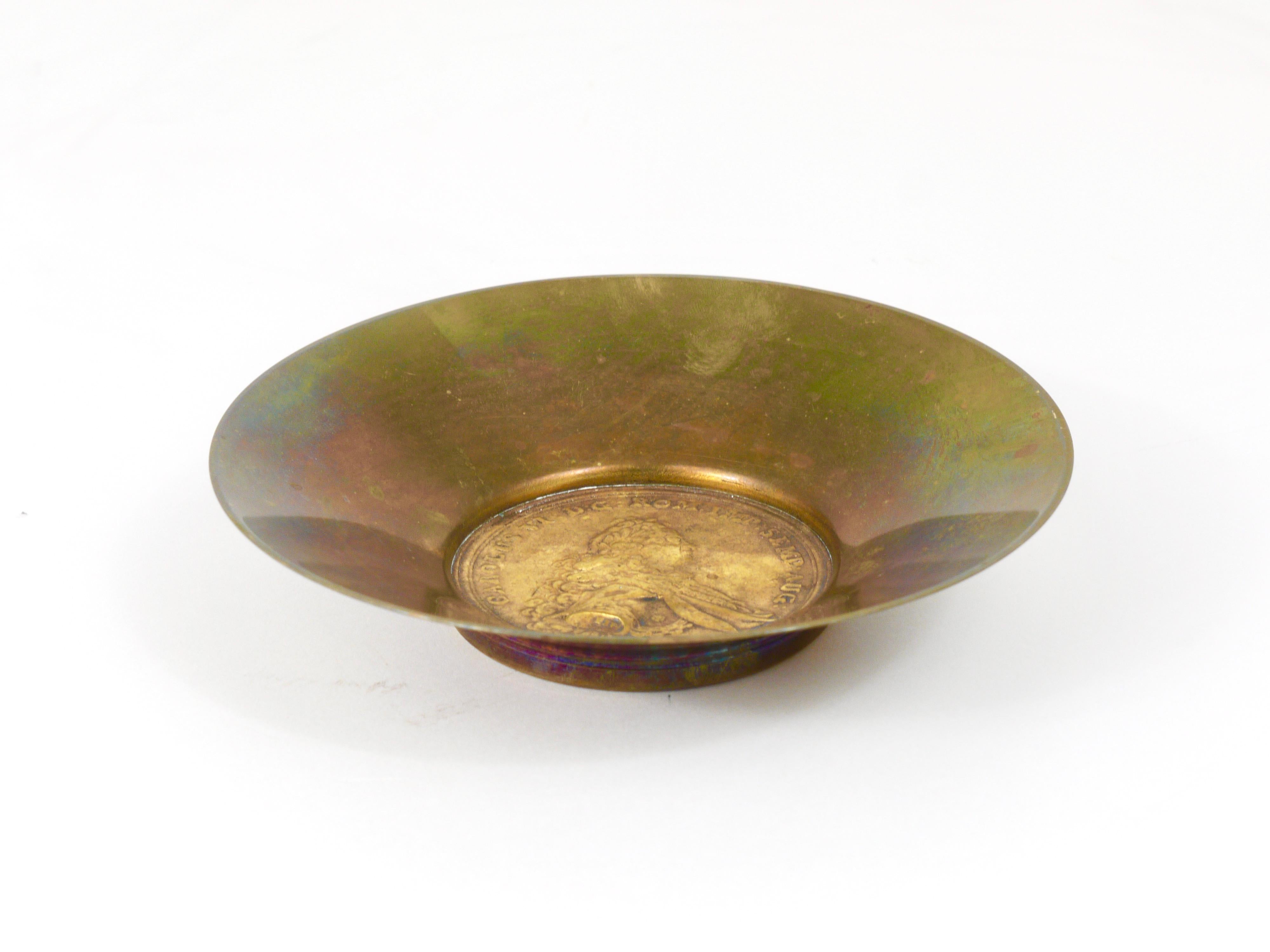 Carl Auböck II  Brass Tray, Bowl, Vide-Poche, Maria Theresia Coin, Austria, 1950 For Sale 7