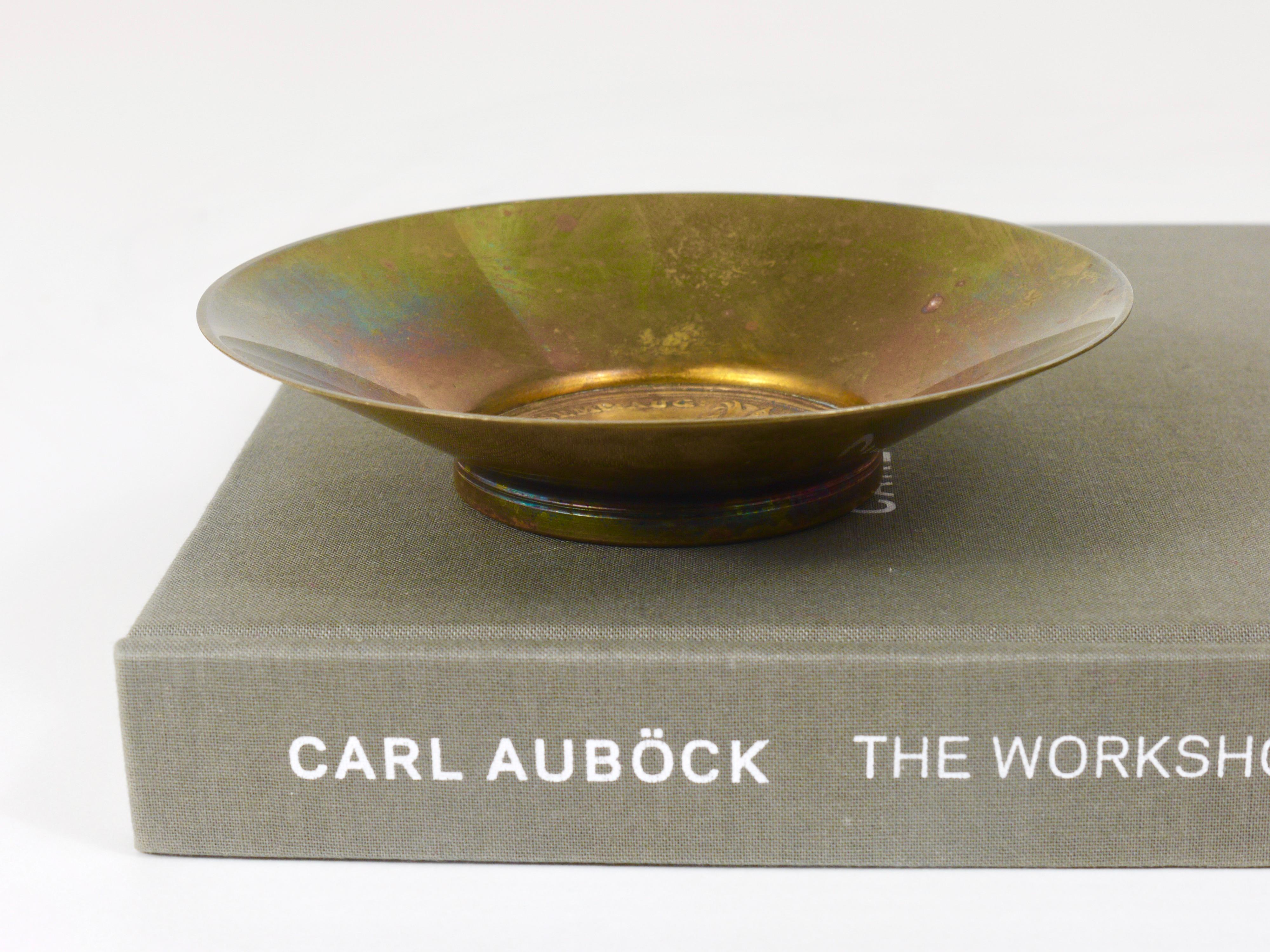 Mid-Century Modern Carl Auböck II  Brass Tray, Bowl, Vide-Poche, Maria Theresia Coin, Austria, 1950 For Sale