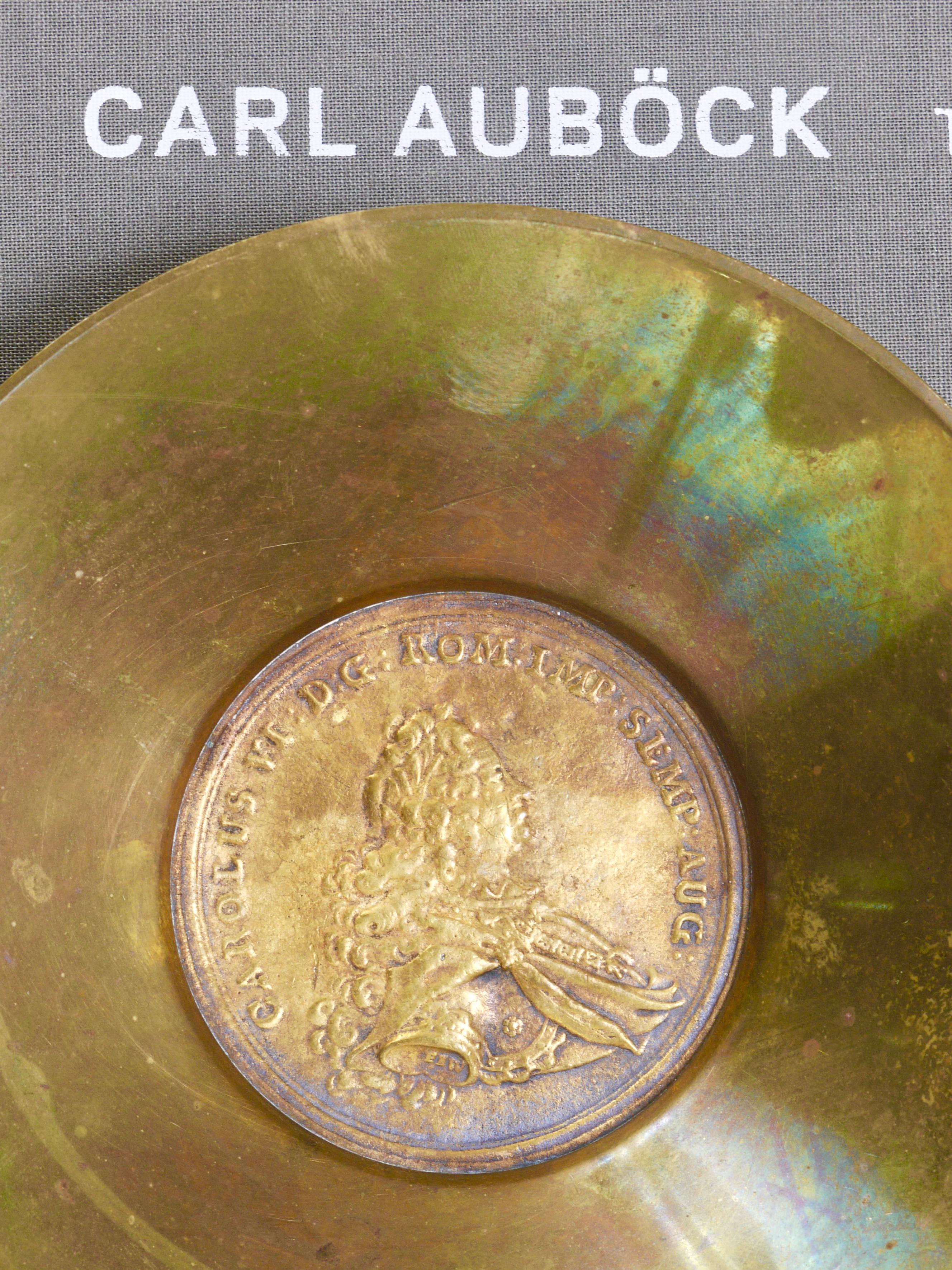 20th Century Carl Auböck II  Brass Tray, Bowl, Vide-Poche, Maria Theresia Coin, Austria, 1950 For Sale