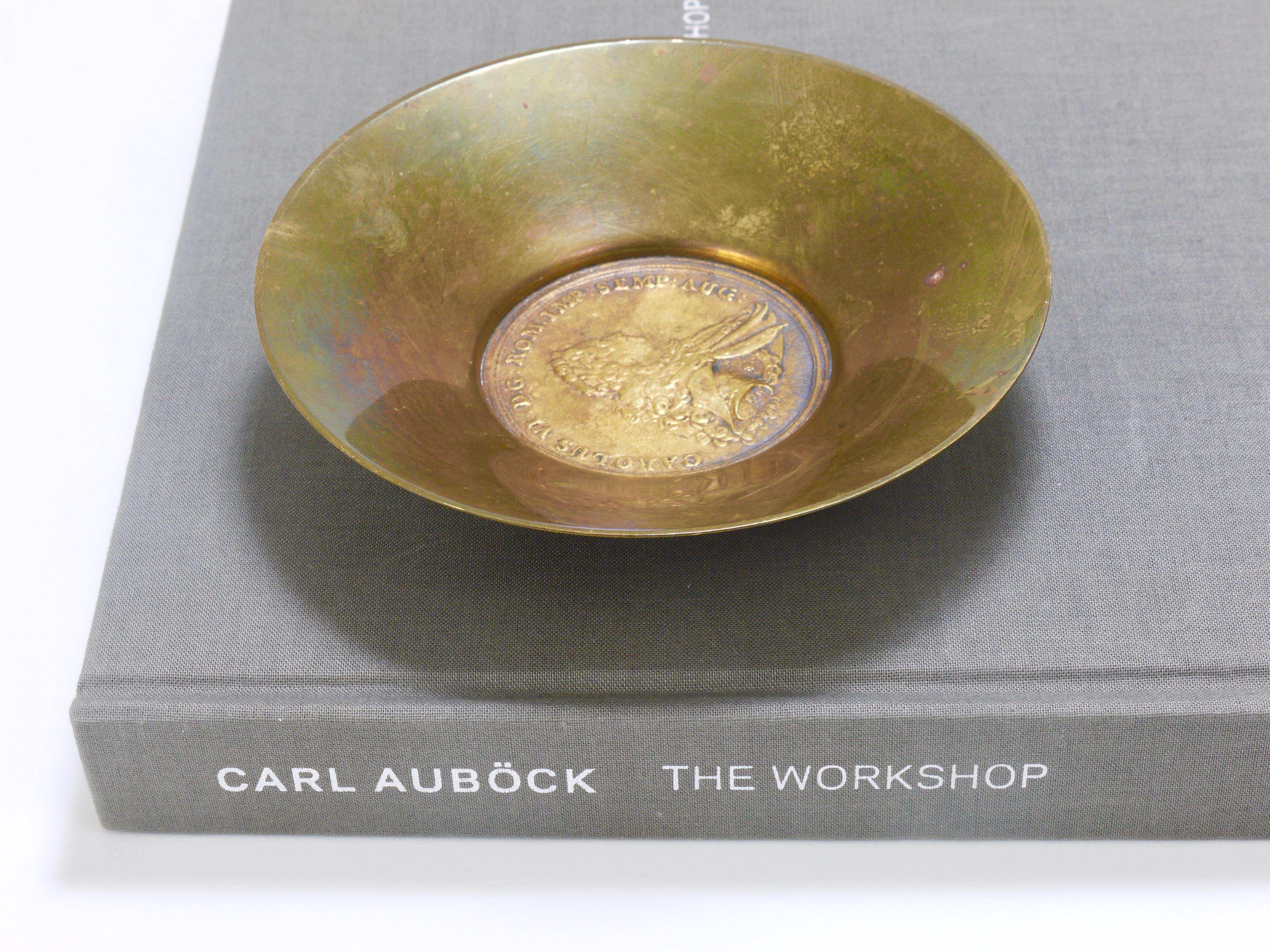 Carl Auböck II  Brass Tray, Bowl, Vide-Poche, Maria Theresia Coin, Austria, 1950 For Sale 2