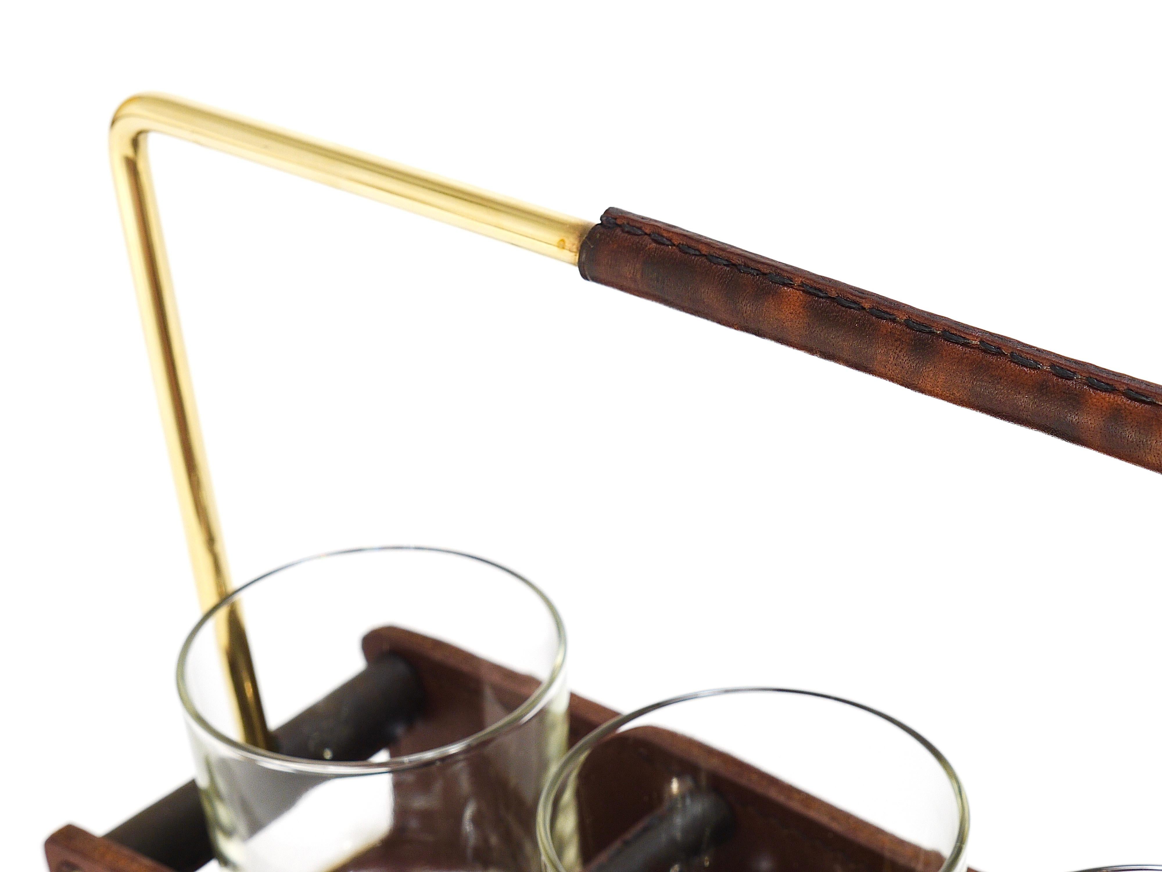 Carl Auböck II Drinking Glass Carrying Rack, Leather & Brass, Austria 1950s For Sale 5