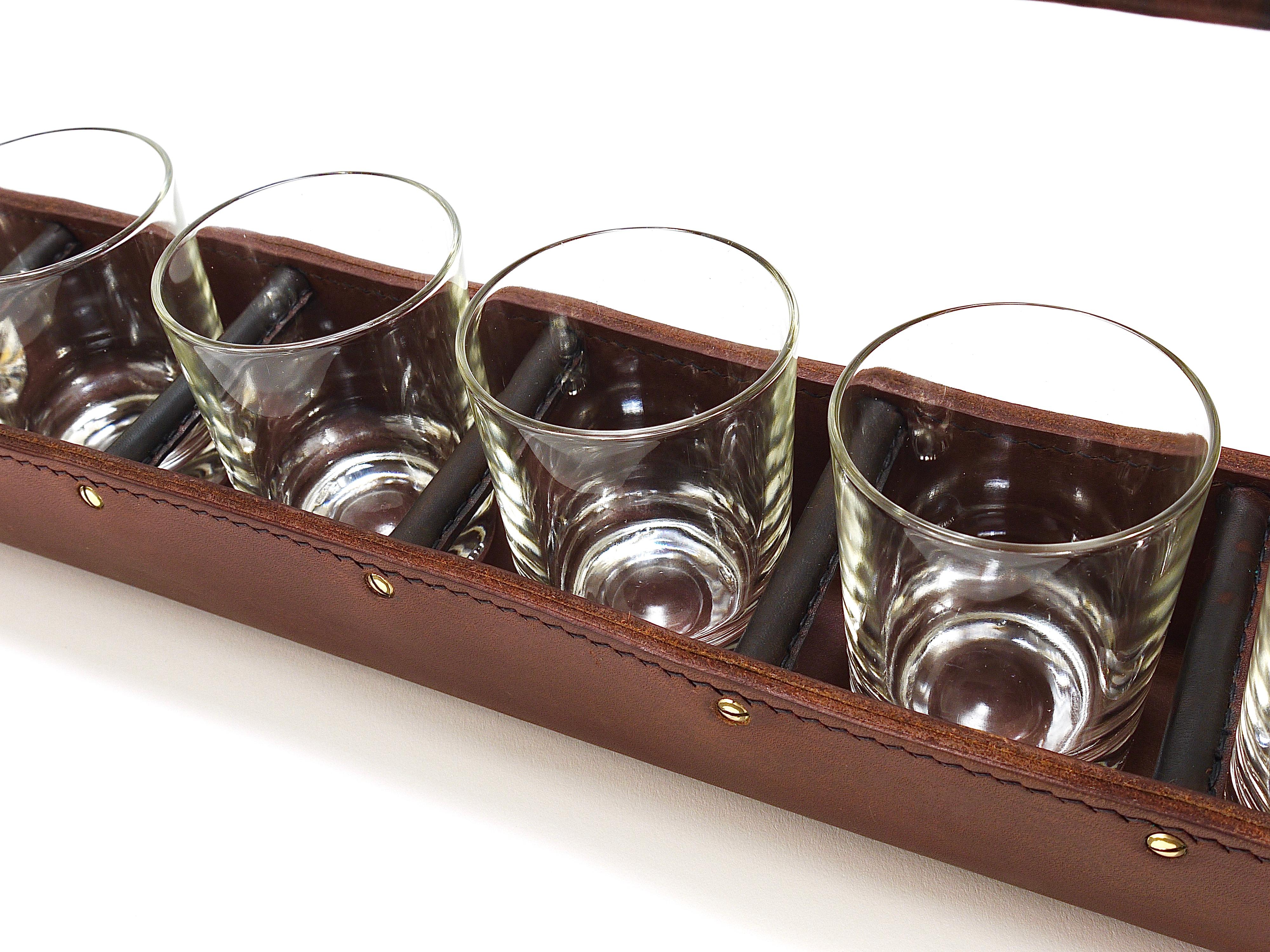 Carl Auböck II Drinking Glass Carrying Rack, Leather & Brass, Austria 1950s For Sale 8