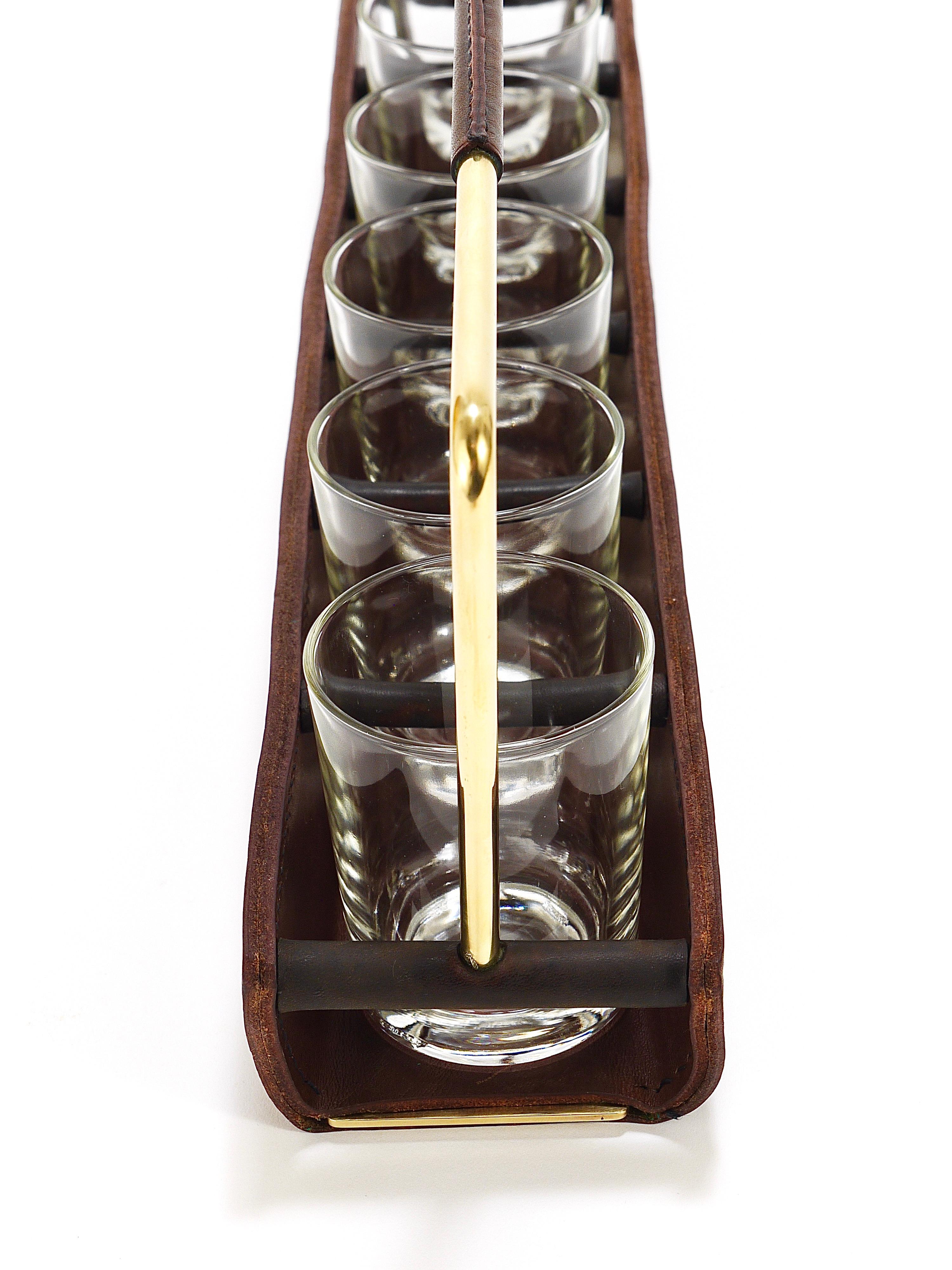Carl Auböck II Drinking Glass Carrying Rack, Leather & Brass, Austria 1950s For Sale 13
