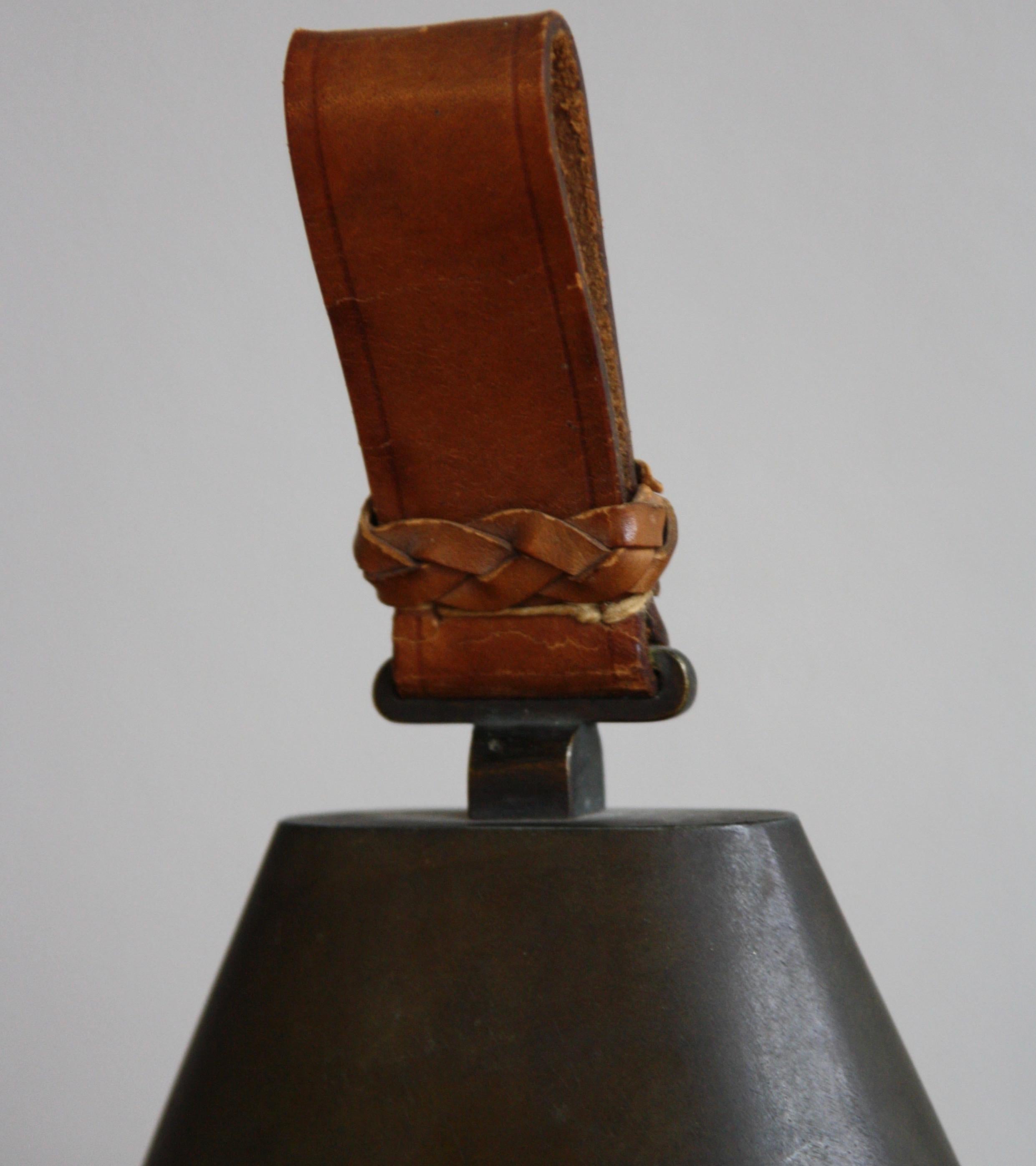 Carl Auböck II Early 1940s Cast Pewter Bell with Leather Handle In Excellent Condition In London, GB