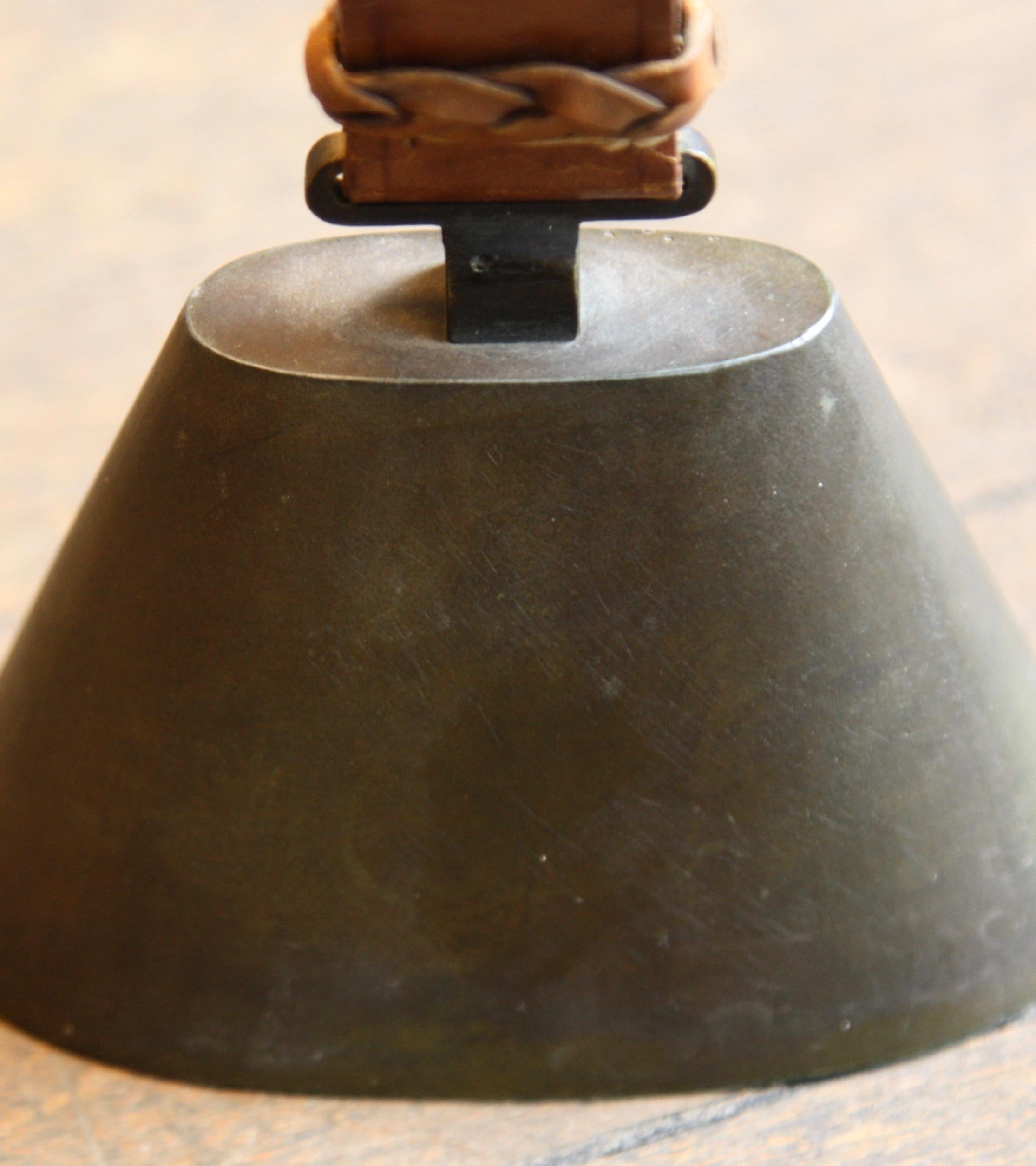 20th Century Carl Auböck II Early 1940s Cast Pewter Bell with Leather Handle