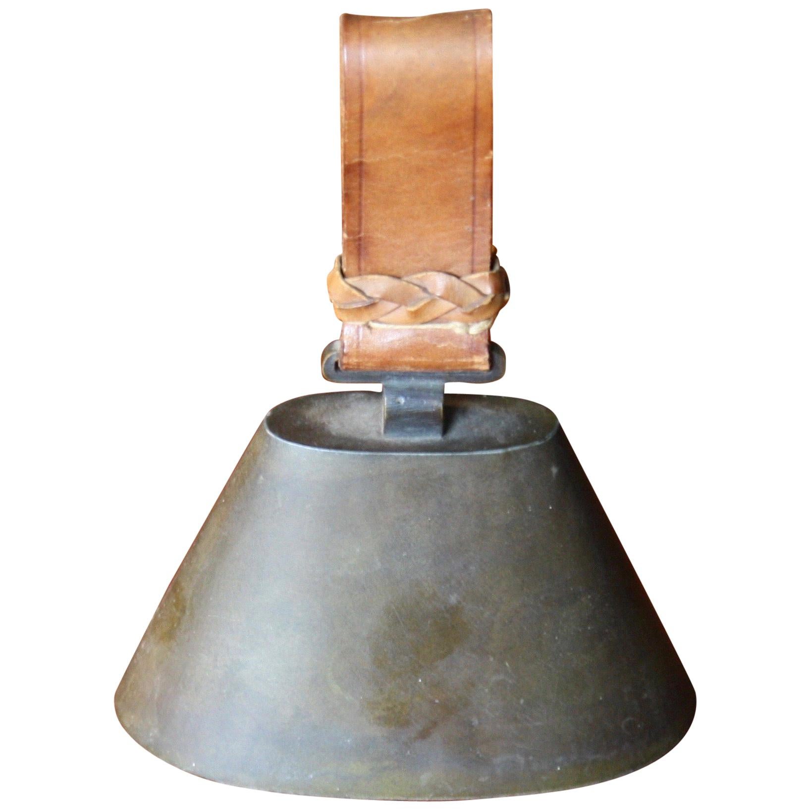 Carl Auböck II Early 1940s Cast Pewter Bell with Leather Handle