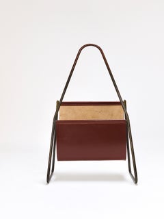 Carl Auböck II Midcentury Magazine Rack, Brass & Brown Leather, Vintage, Austria