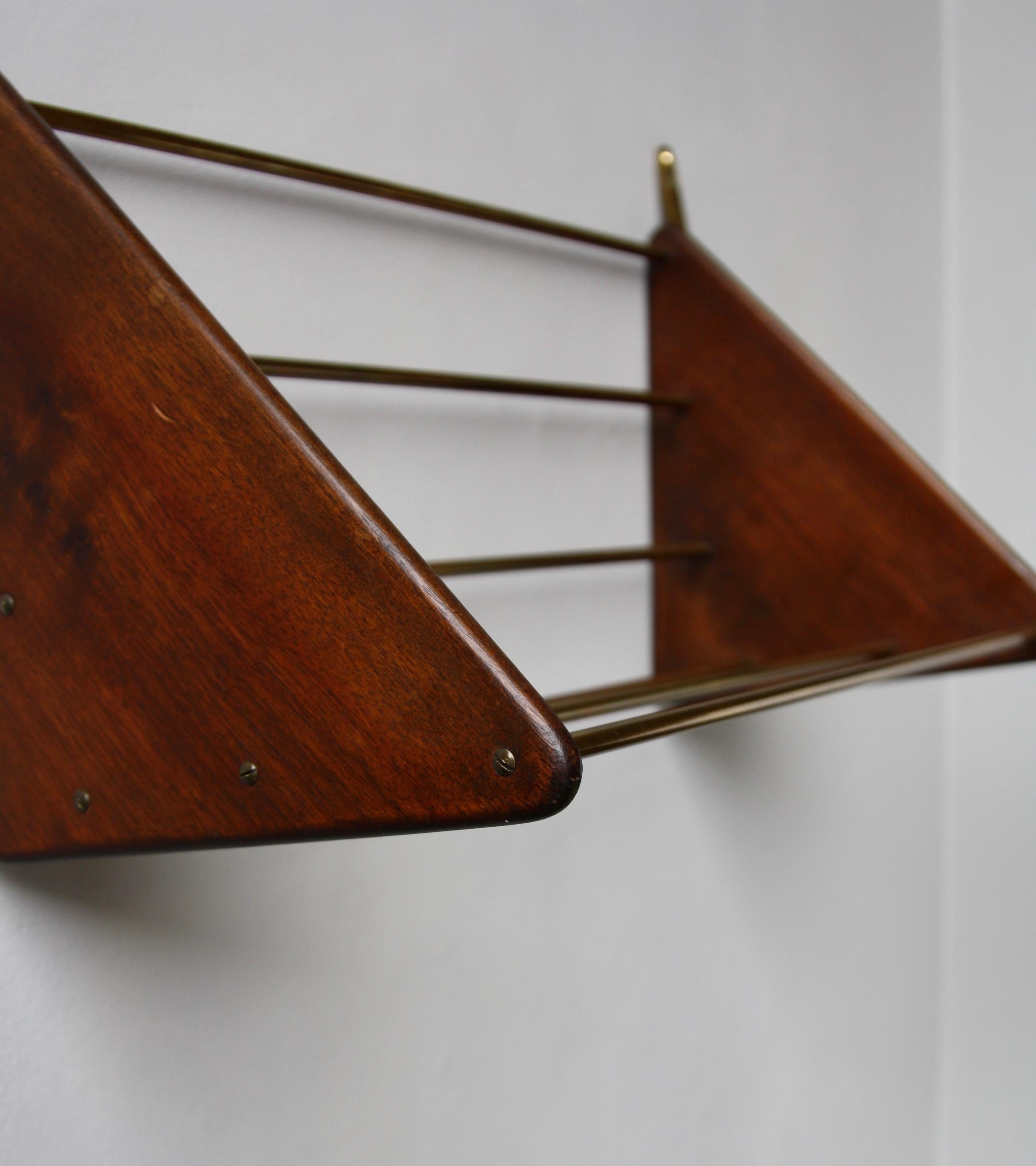 Carl Auböck II Modernist Geometric 1950s Carved Walnut and Cast Brass Book Shelf 4