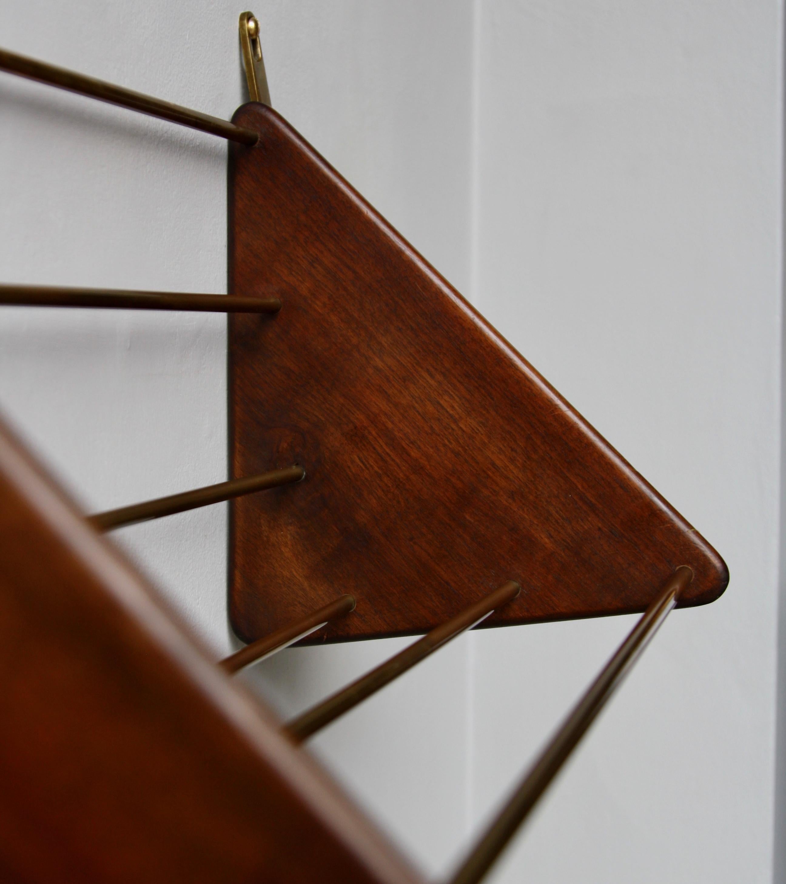 Carl Auböck II Modernist Geometric 1950s Carved Walnut and Cast Brass Book Shelf 2