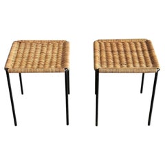 Carl Auböck II. Pair Rattan Side Tables, Austria 1950s