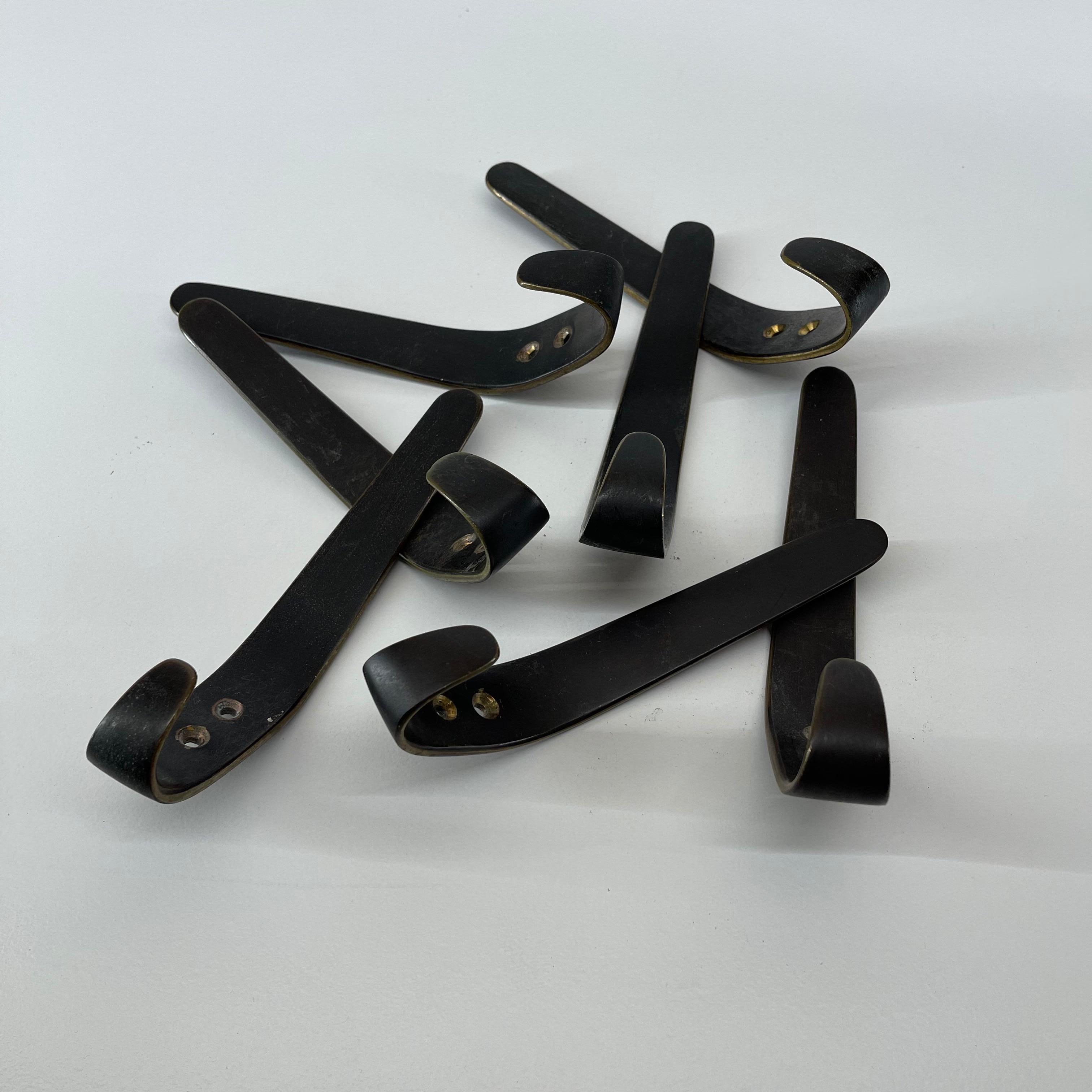 Carl Auböck II Patinated Brass Hooks 7 Pieces Available, Austria 1950s 5