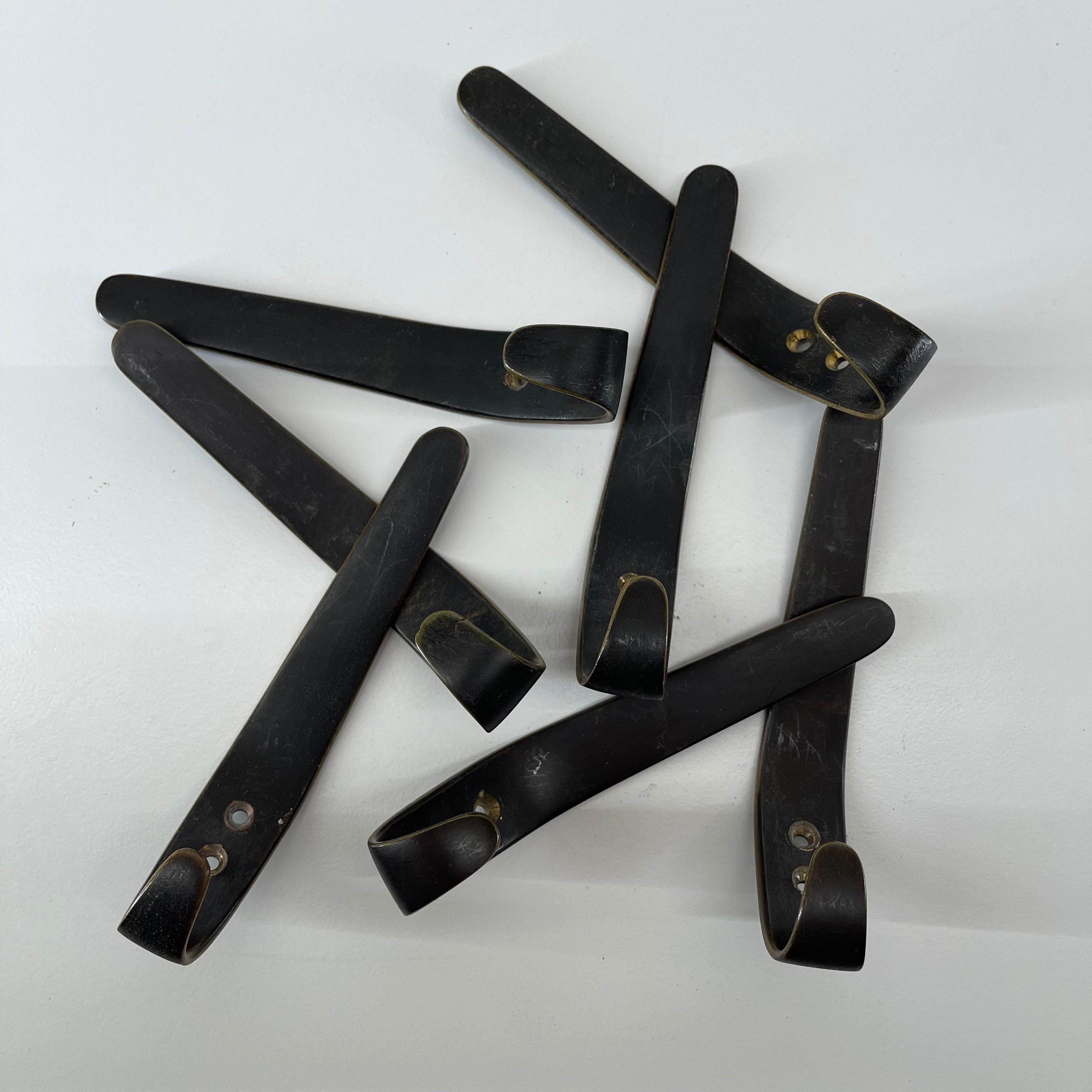 Carl Auböck II Patinated Brass Hooks 7 Pieces Available, Austria 1950s 6