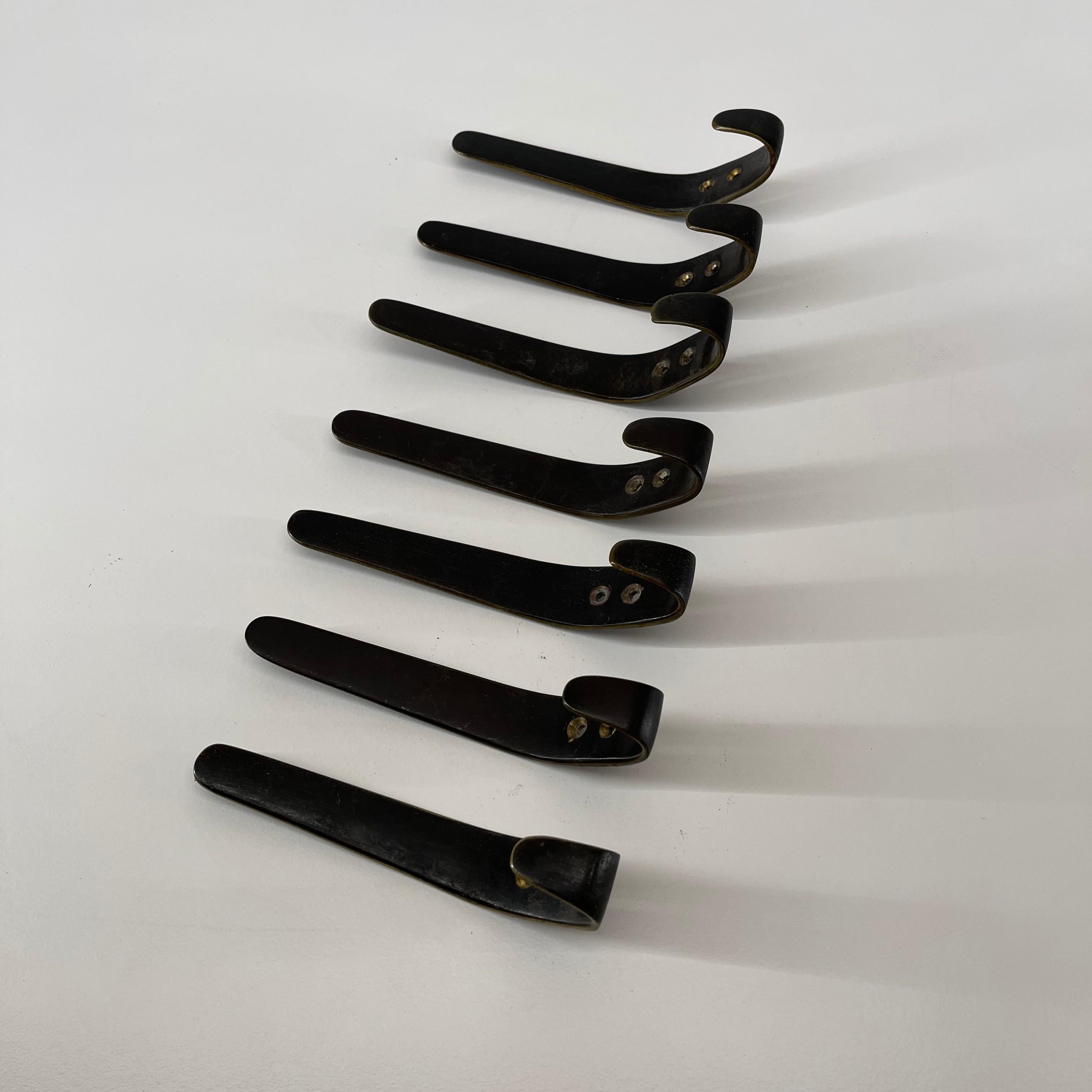 Blackened Carl Auböck II Patinated Brass Hooks 7 Pieces Available, Austria 1950s