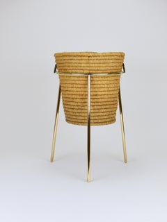 Carl Auböck II Raffia Brass Wastepaper Basket, Paper Bin, Umbrella Stand, 1950s