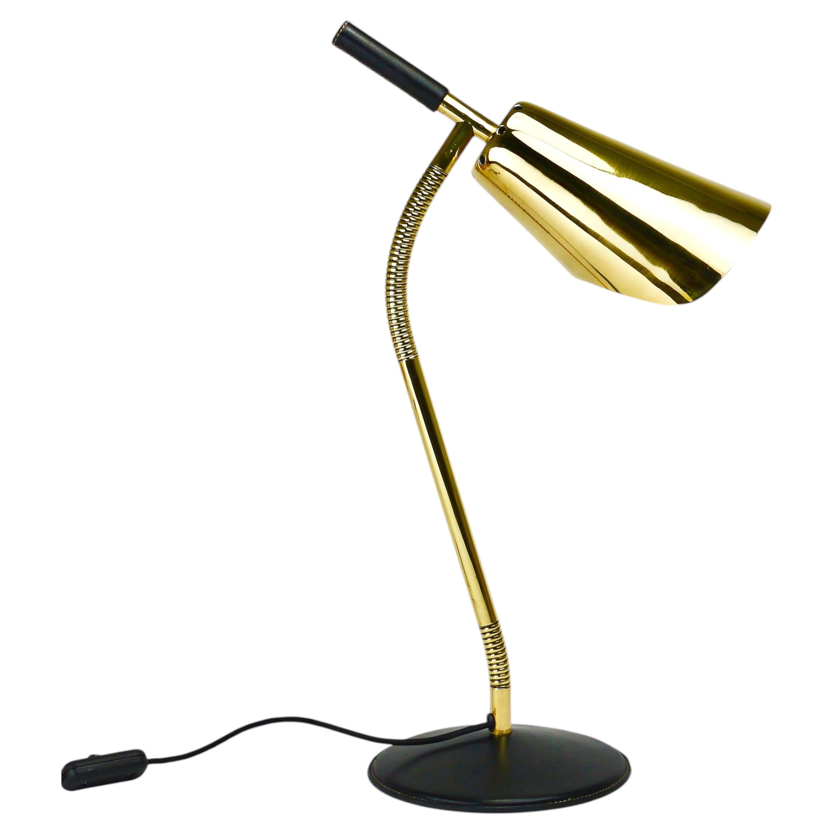 Carl Aubock II Rare Brass & Leather Table Desk Lamp #4280, Vienna, Austria