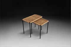 Carl Auböck II. Rattan Iron Side Nesting Tables, Austria 1950s