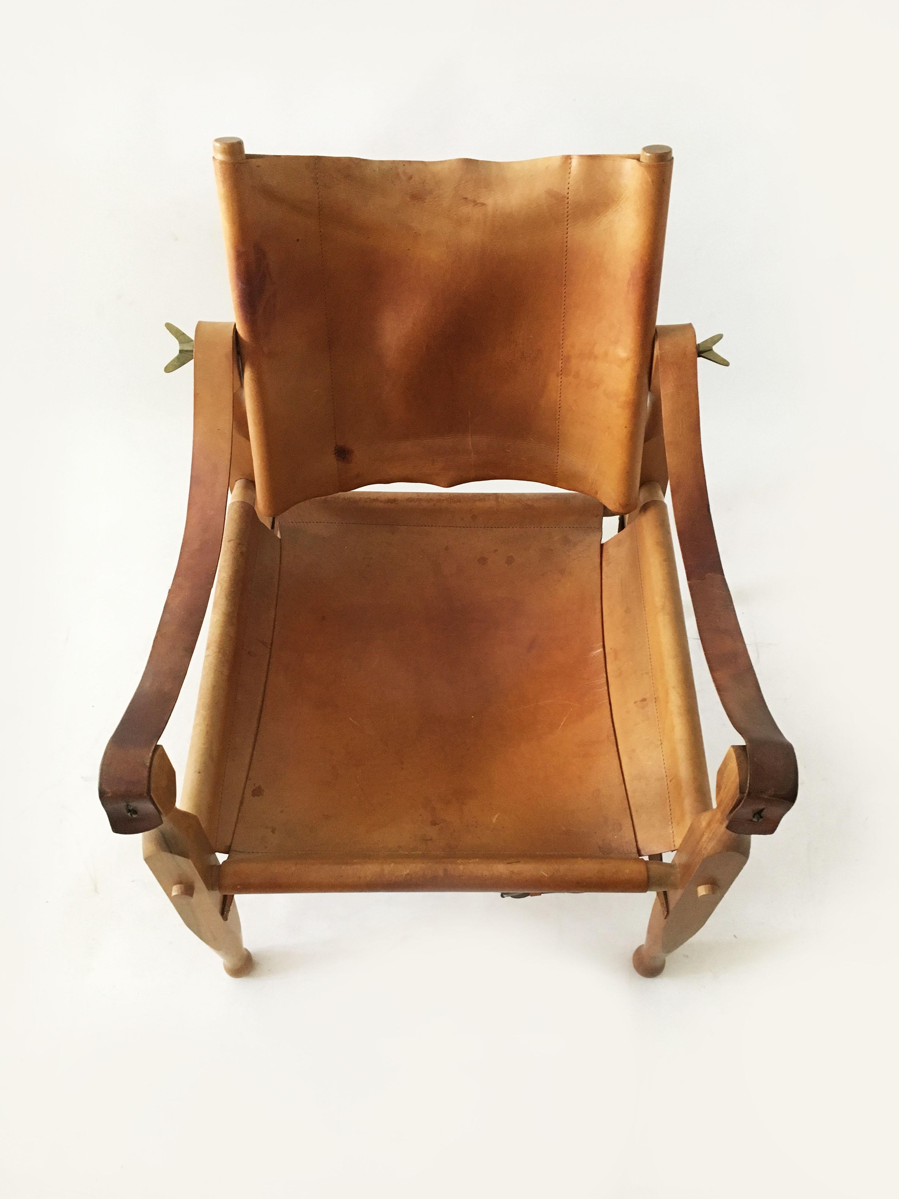 Mid-Century Modern Carl Auböck II, Safari Chair Model 4979, Patinated Cognac Leather, Austria 1950s For Sale