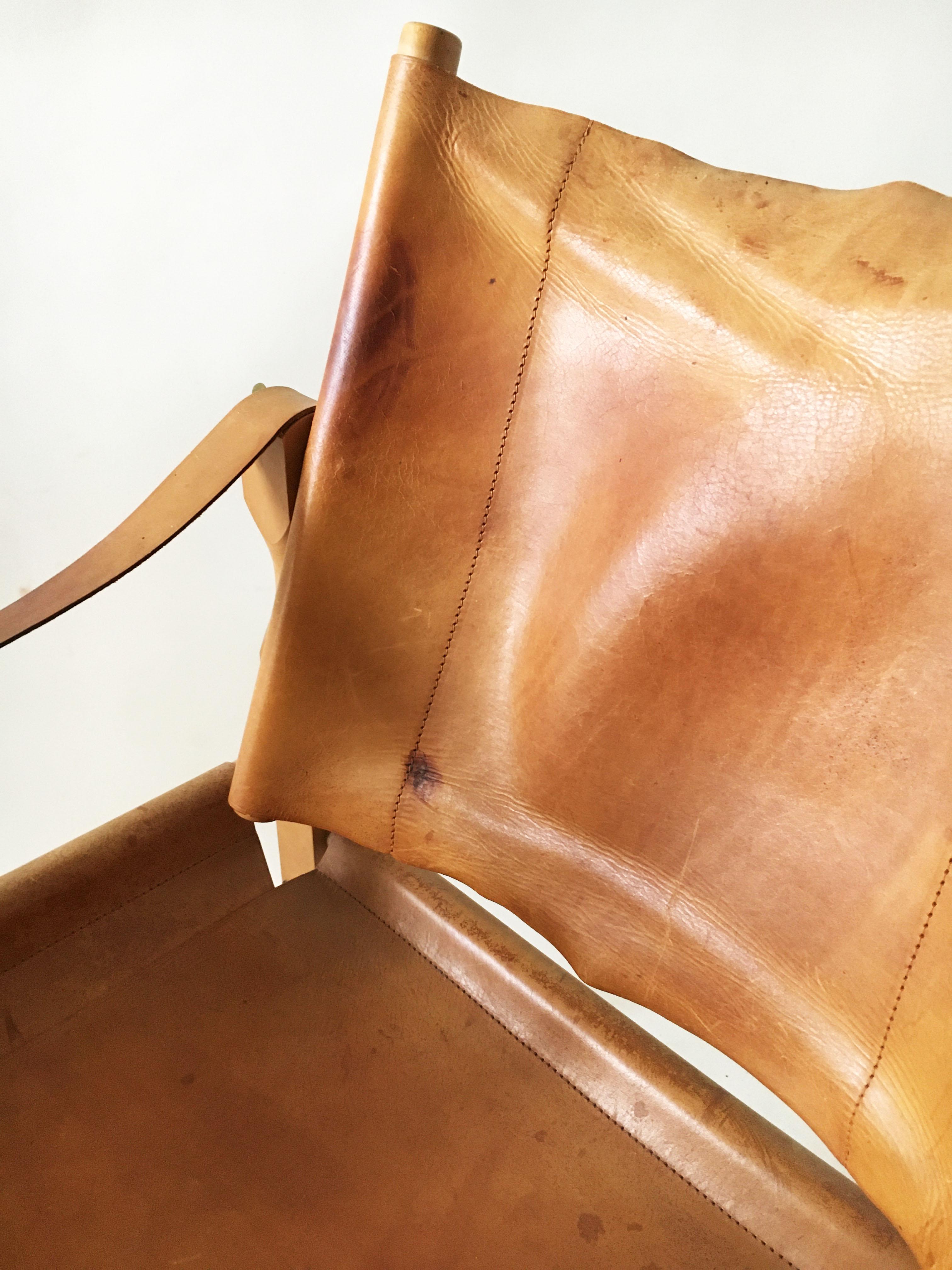 Brass Carl Auböck II, Safari Chair Model 4979, Patinated Cognac Leather, Austria 1950s For Sale
