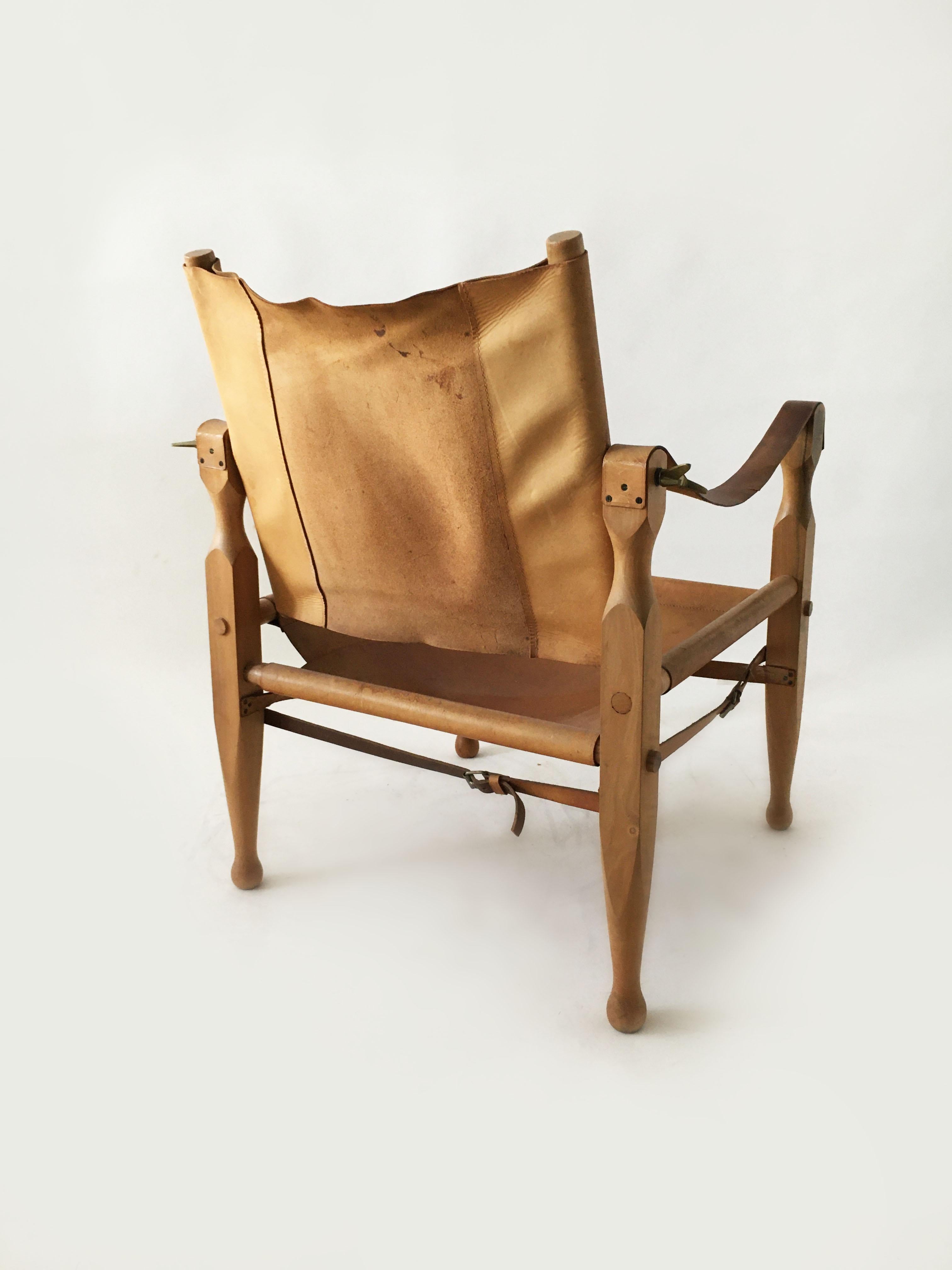 Carl Auböck II, Safari Chair Model 4979, Patinated Cognac Leather, Austria 1950s For Sale 1