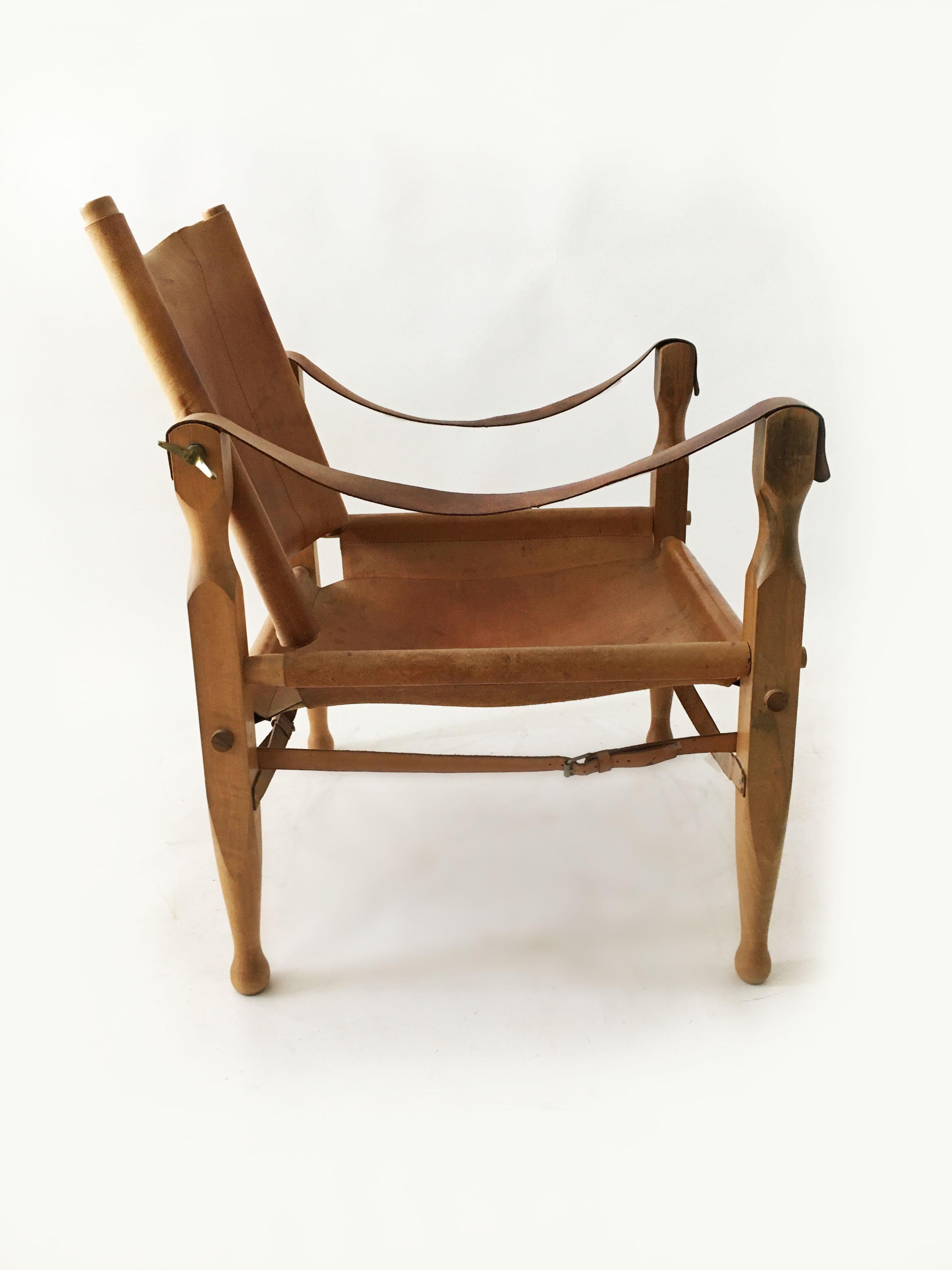 Carl Auböck II, Safari Chair Model 4979, Patinated Cognac Leather, Austria 1950s For Sale 2