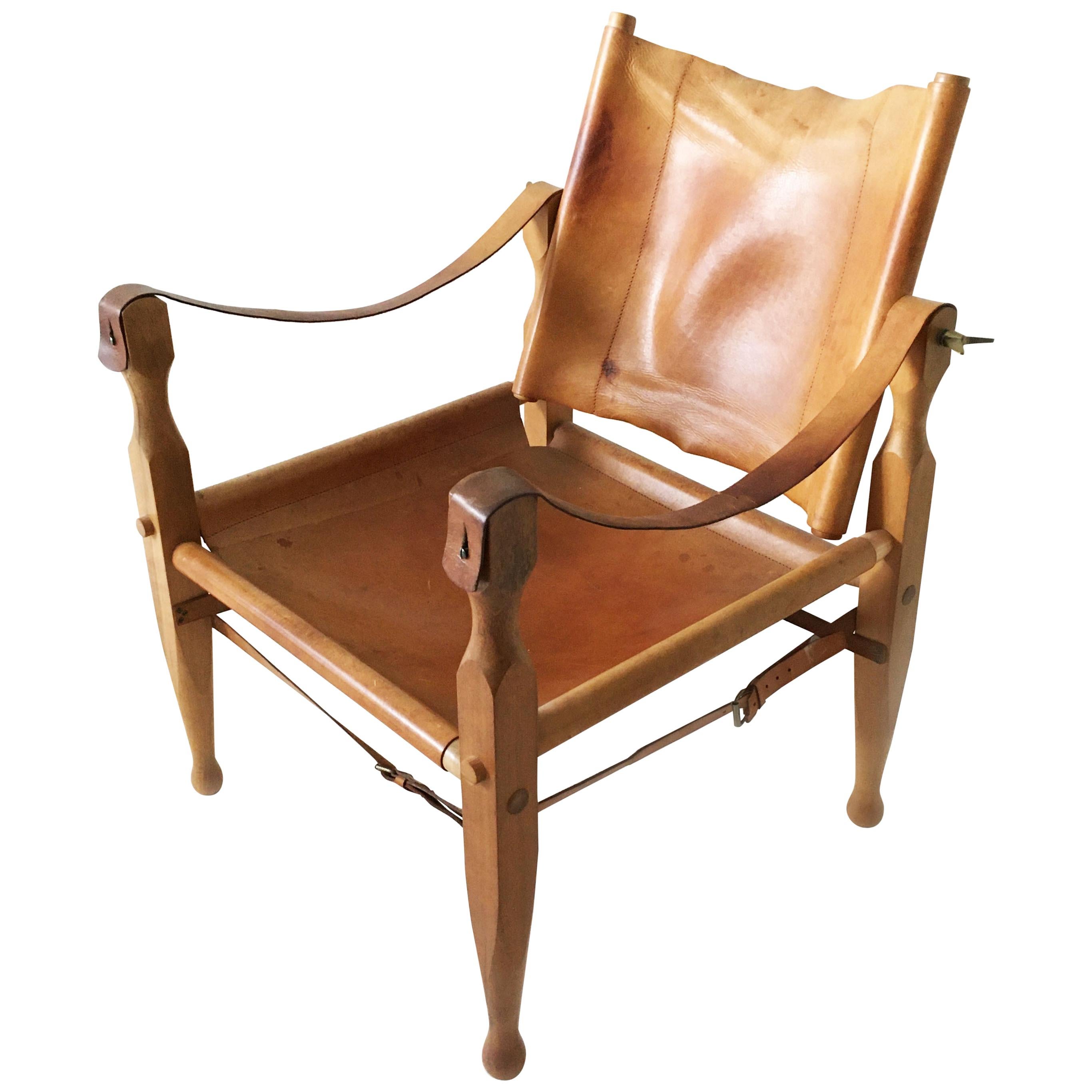 Carl Auböck II, Safari Chair Model 4979, Patinated Cognac Leather, Austria 1950s For Sale