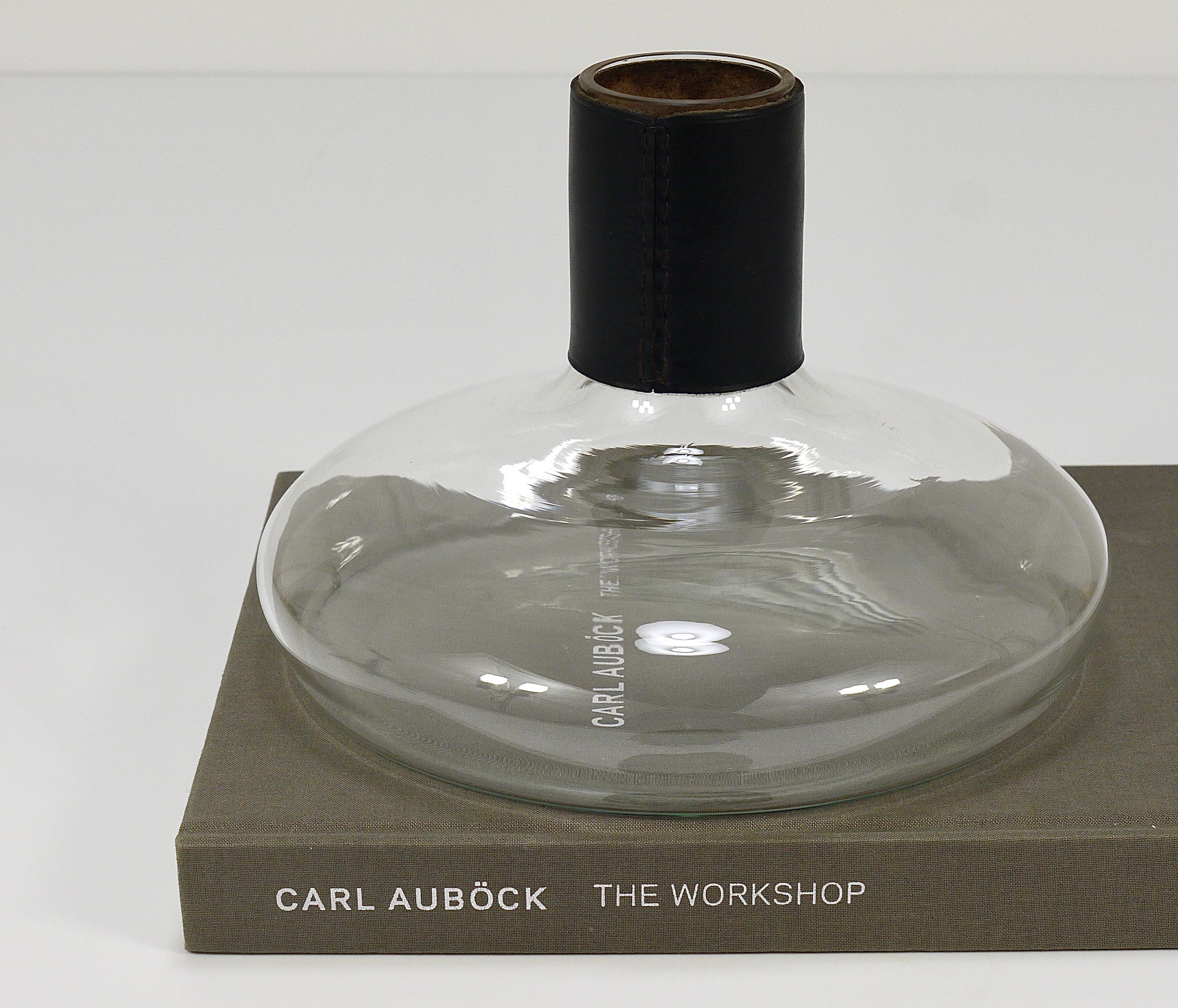 Carl Aubock II Vase Decanter with Black Leather Top, Midcentury, Austria, 1950s In Good Condition For Sale In Vienna, AT