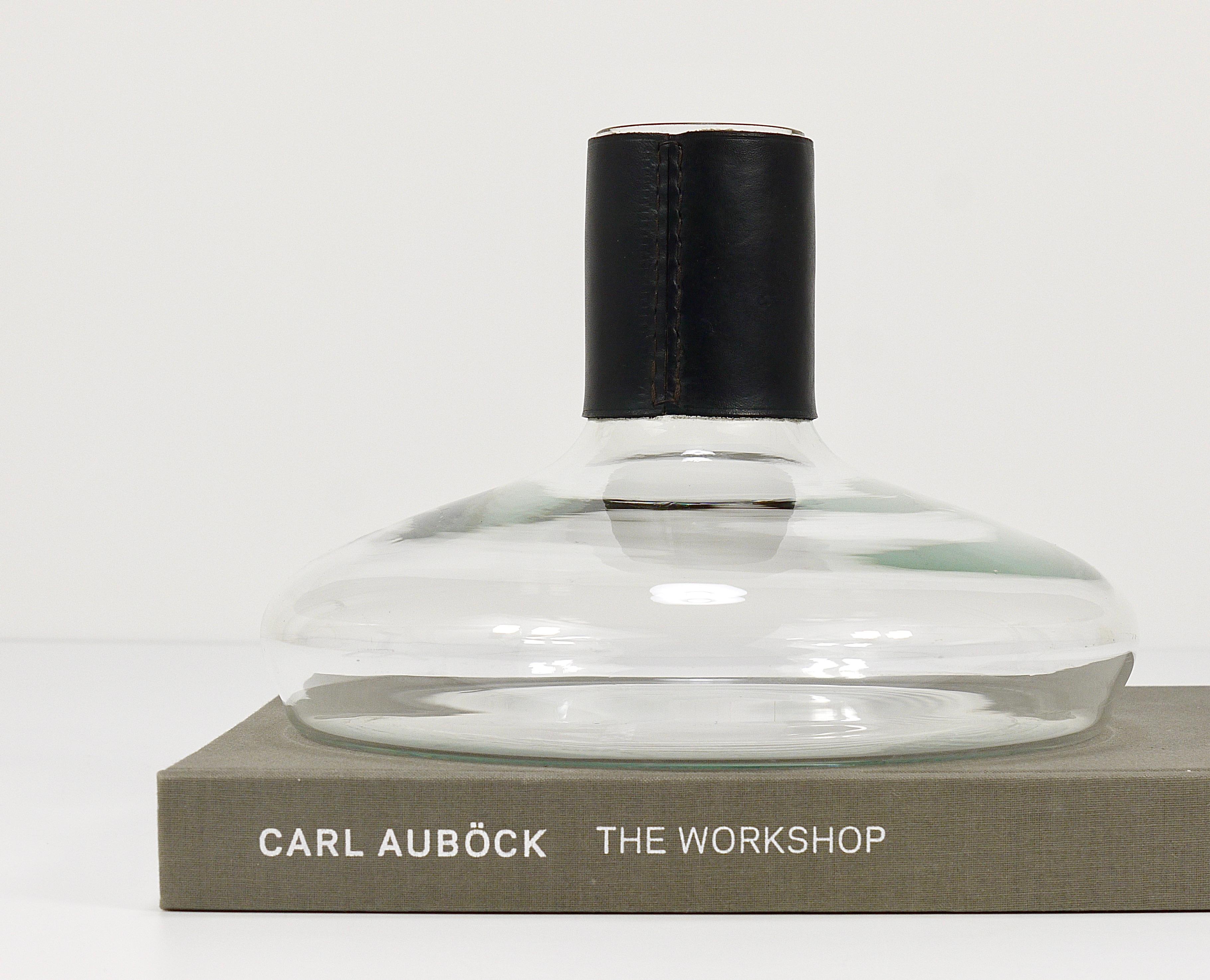 20th Century Carl Aubock II Vase Decanter with Black Leather Top, Midcentury, Austria, 1950s For Sale
