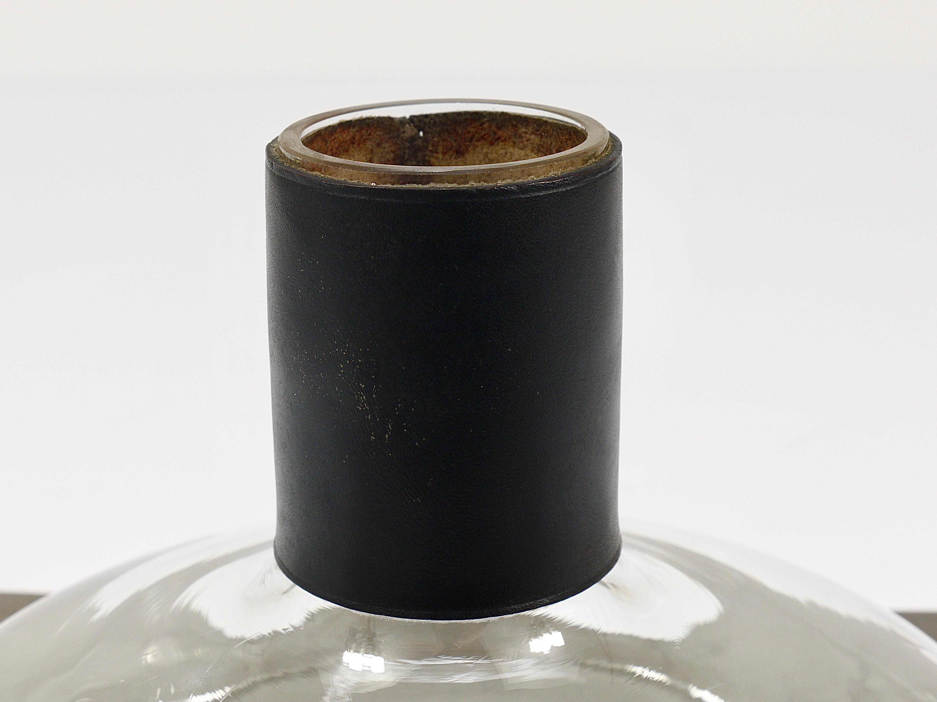 Carl Aubock II Vase Decanter with Black Leather Top, Midcentury, Austria, 1950s For Sale 2