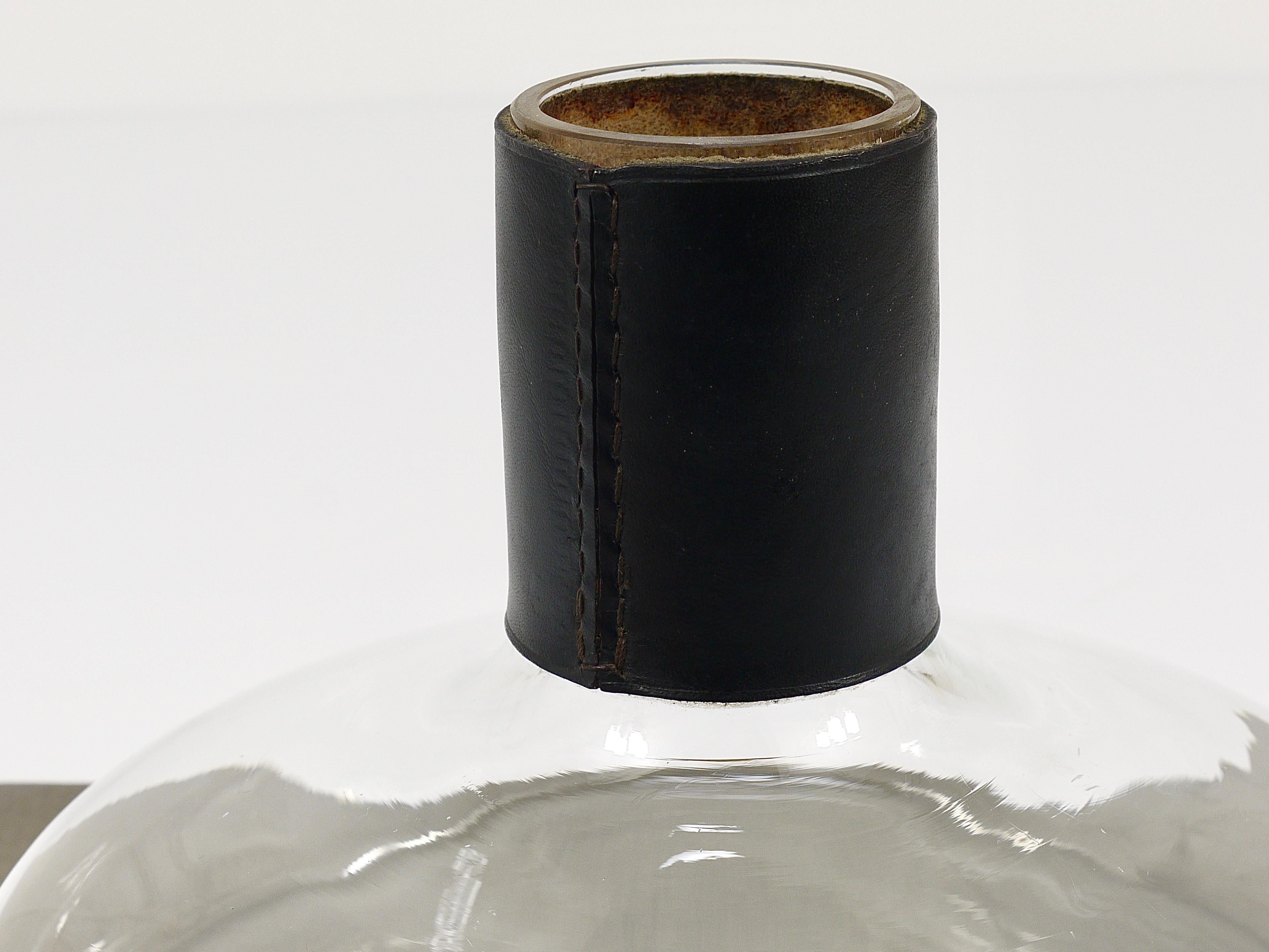 Carl Aubock II Vase Decanter with Black Leather Top, Midcentury, Austria, 1950s For Sale 3
