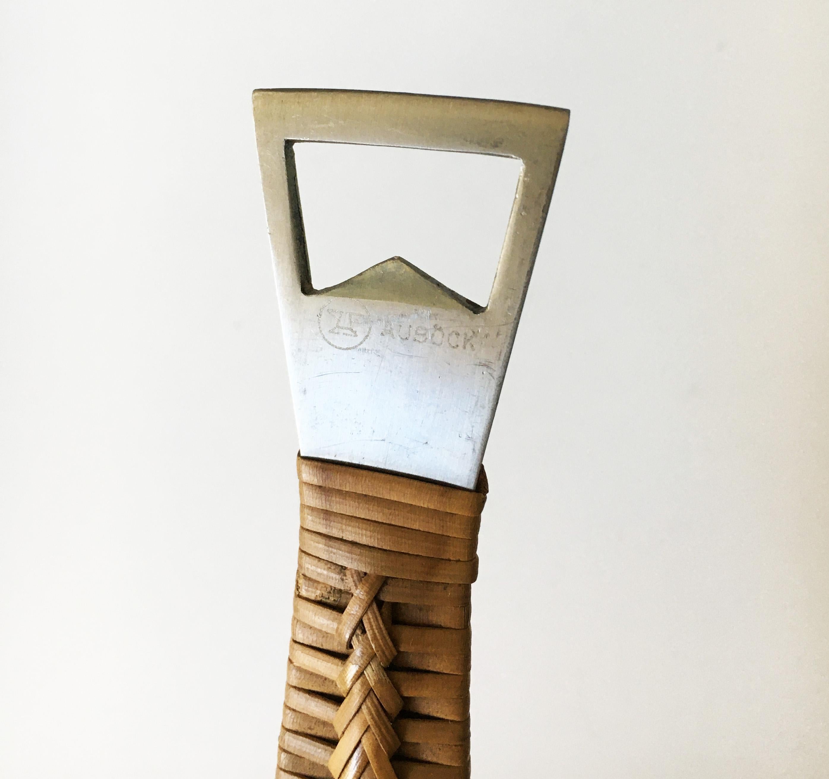 Mid-Century Modern Carl Auböck II Vintage Bottle Opener Model '4687' Chrome & Cane, Austria 1950s