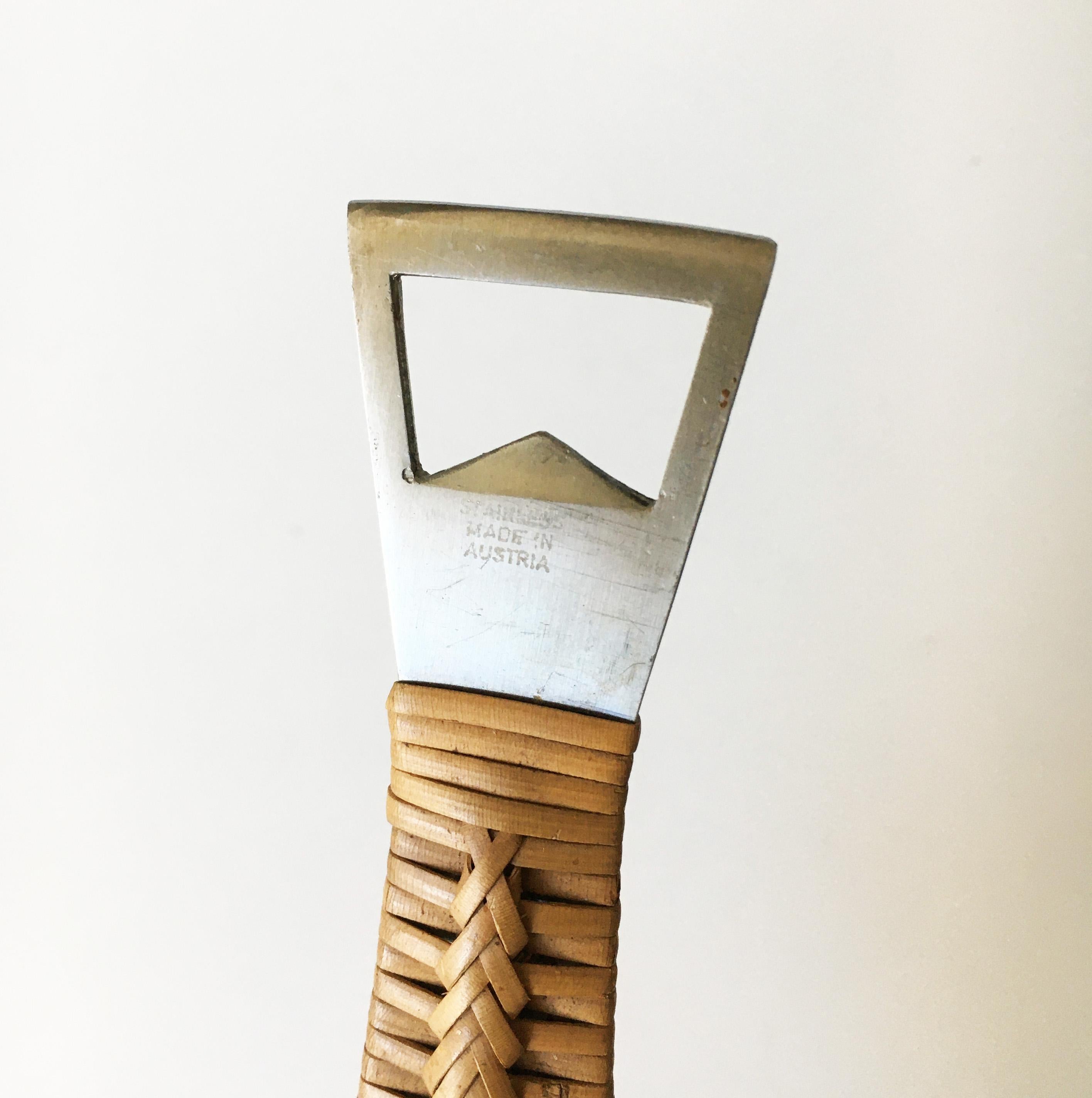 Austrian Carl Auböck II Vintage Bottle Opener Model '4687' Chrome & Cane, Austria 1950s