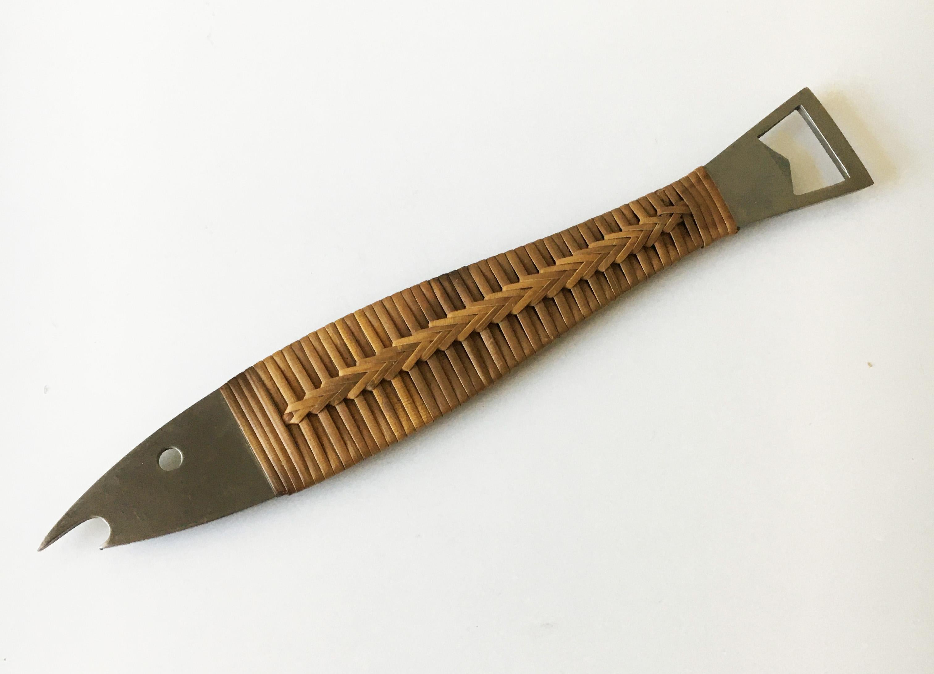 Carl Auböck II Vintage Bottle Opener Model '4687' Chrome & Cane, Austria 1950s In Good Condition In Vienna, AT