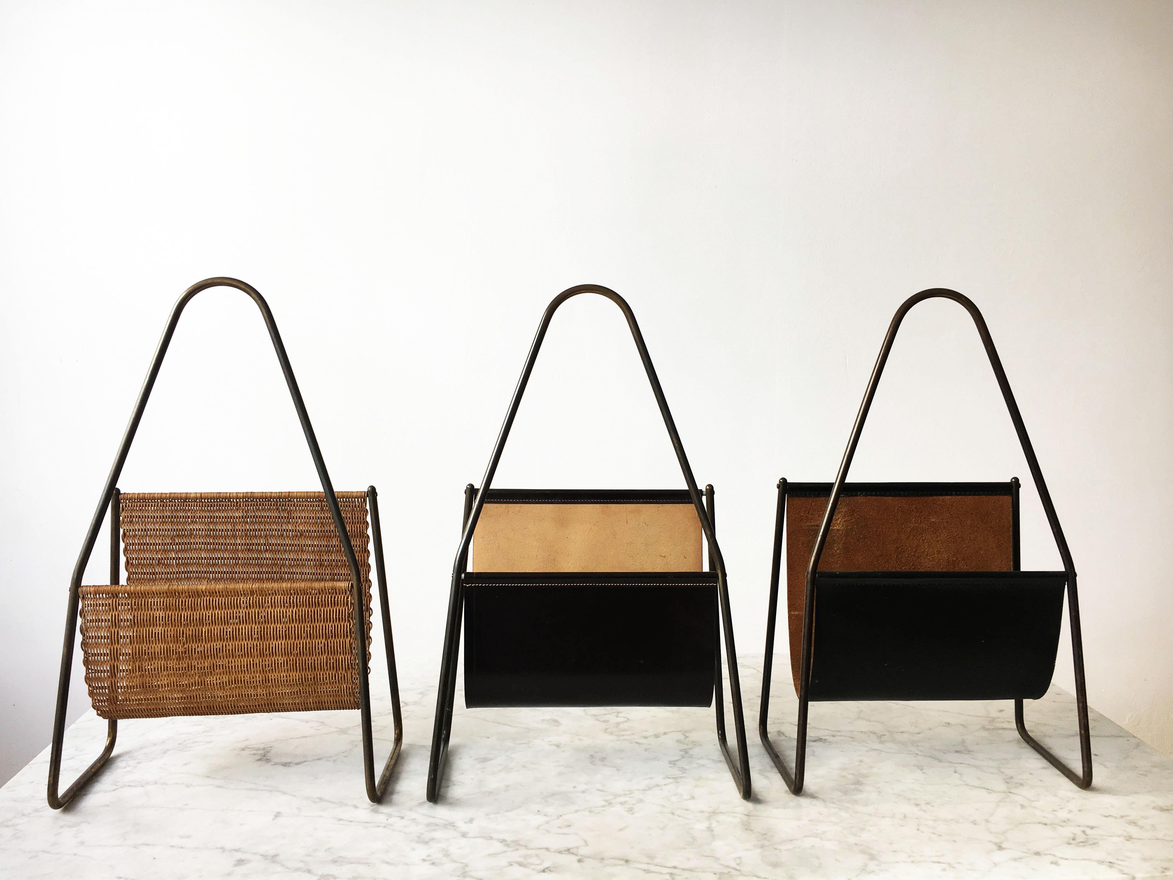 Mid-Century Modern Carl Auböck II Vintage Magazine Stand Collection Group of Three, Austria, 1950s For Sale