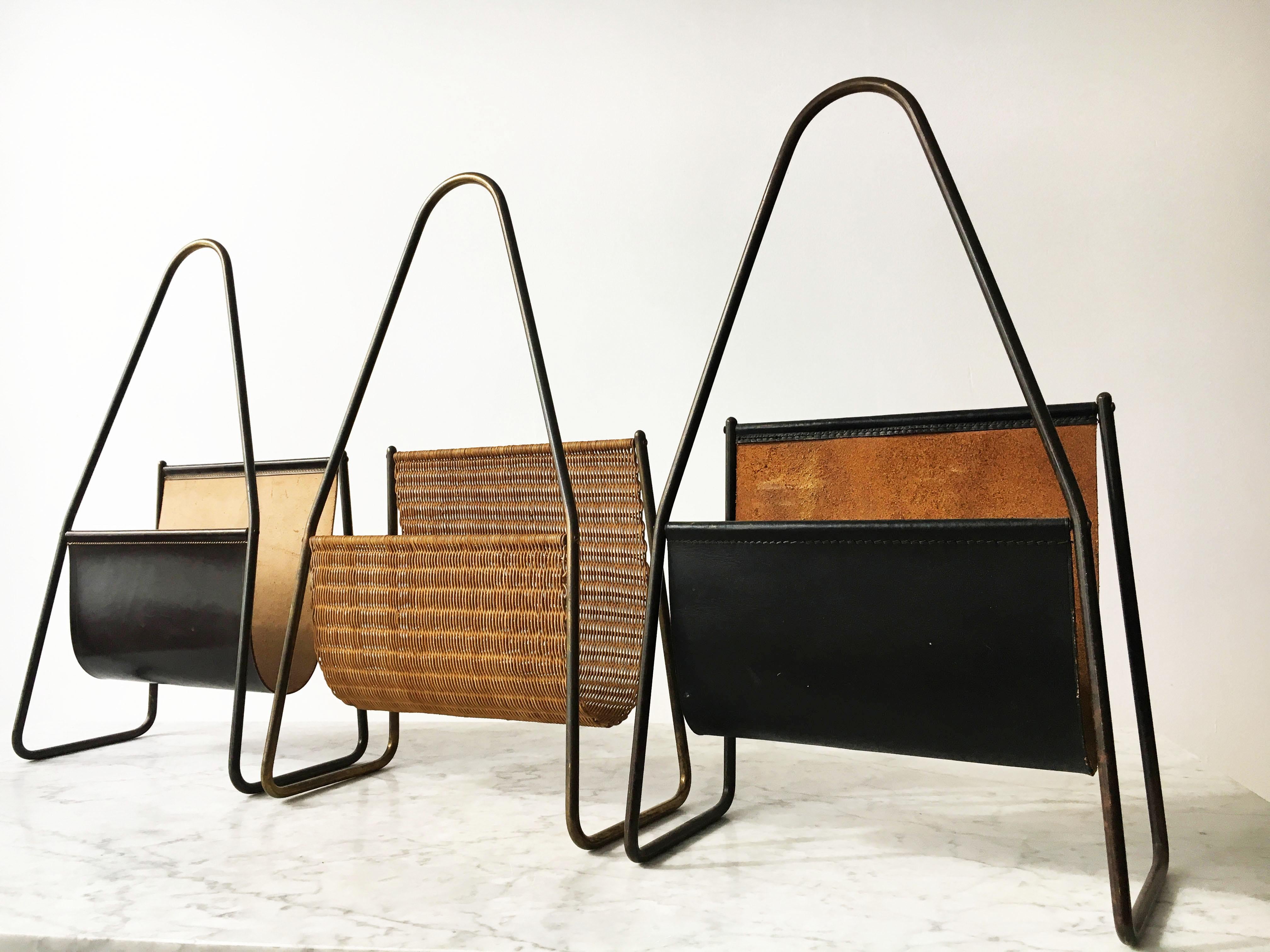 Austrian Carl Auböck II Vintage Magazine Stand Collection Group of Three, Austria, 1950s For Sale