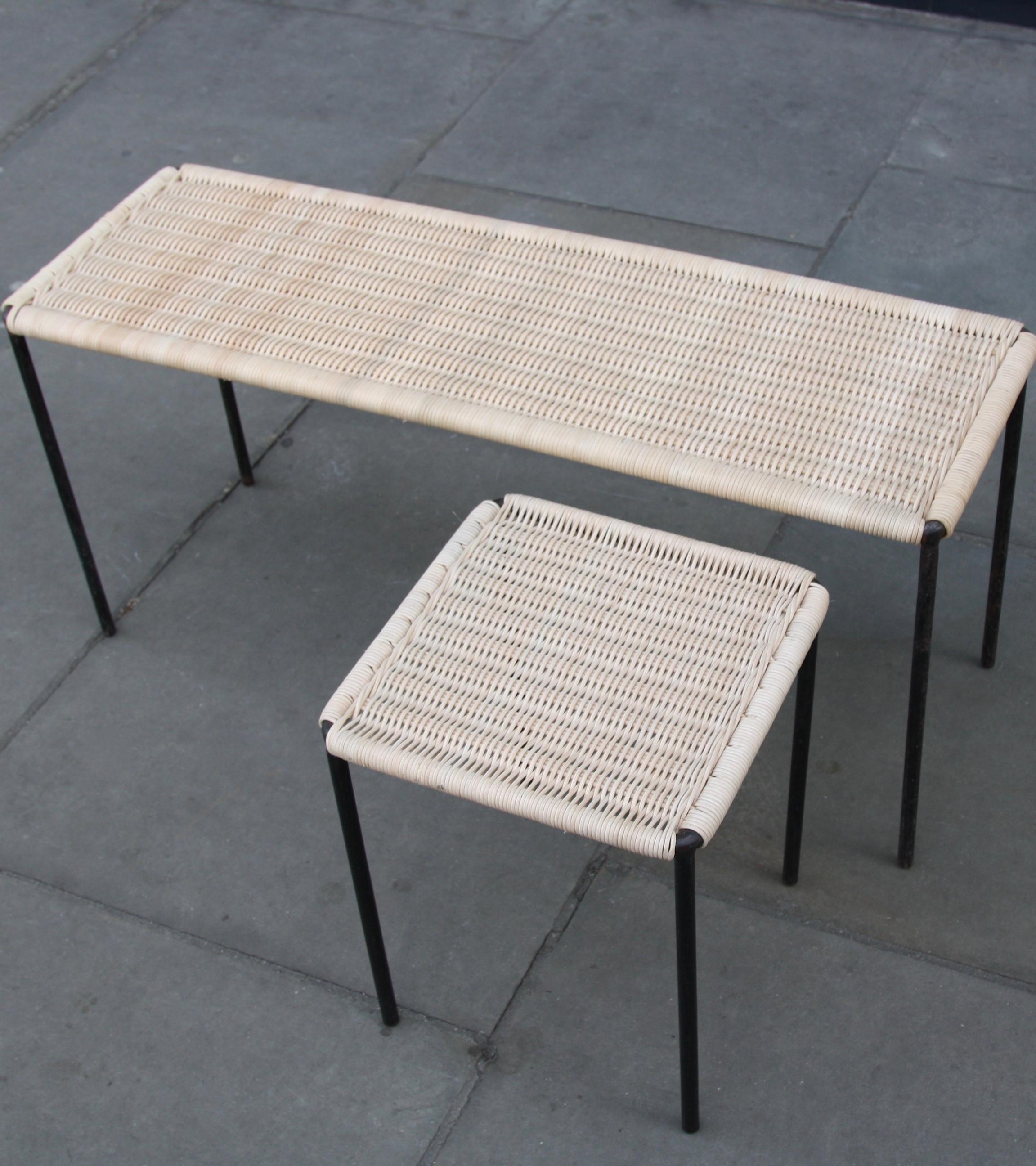Mid-Century Modern Carl Auböck II Vintage Woven Wicker Small Square Sized Table, circa 1950 For Sale