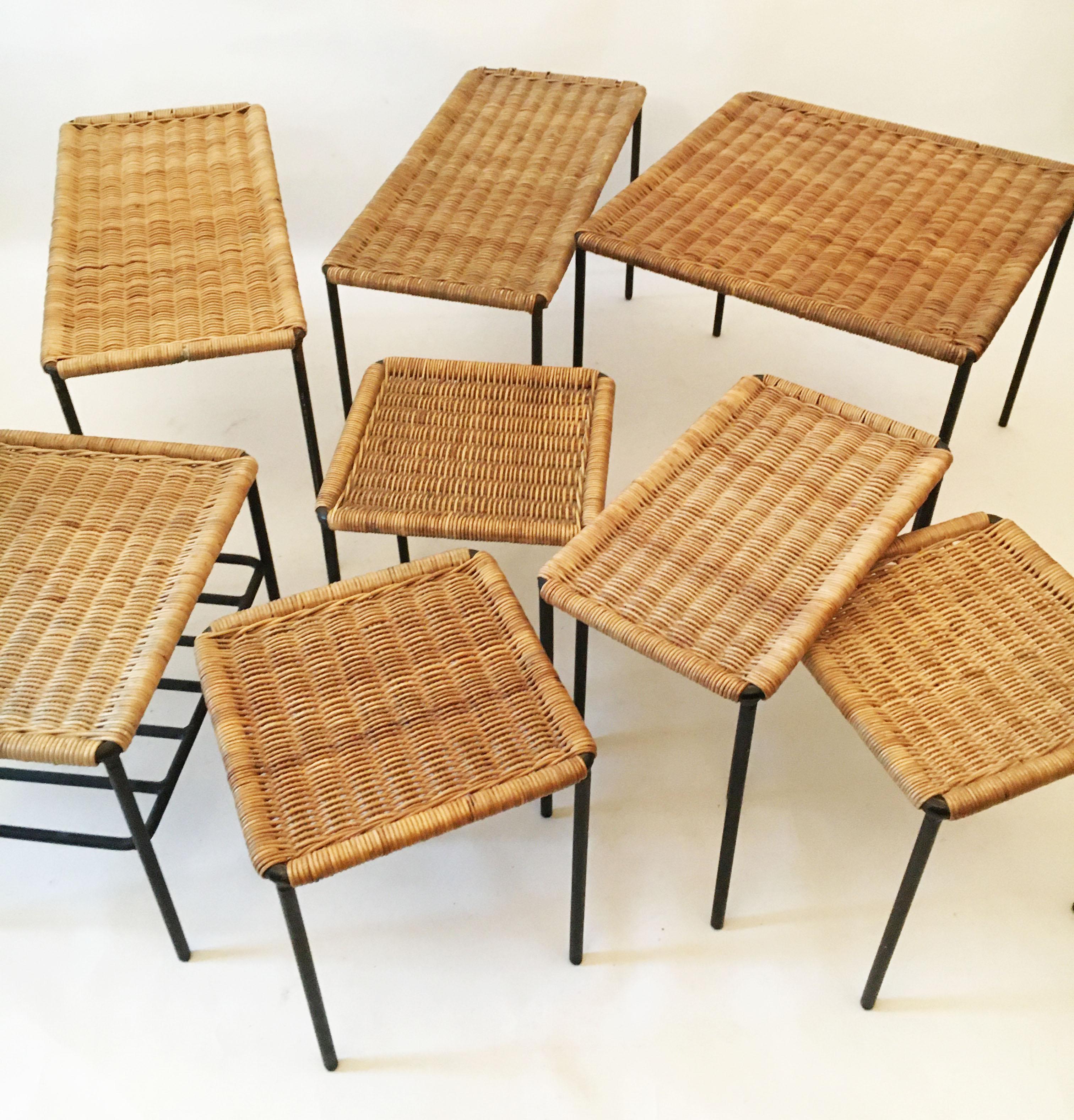 Carl Auböck II Woven Wicker Table Collection, Set of Eight, circa 1950 For Sale 4