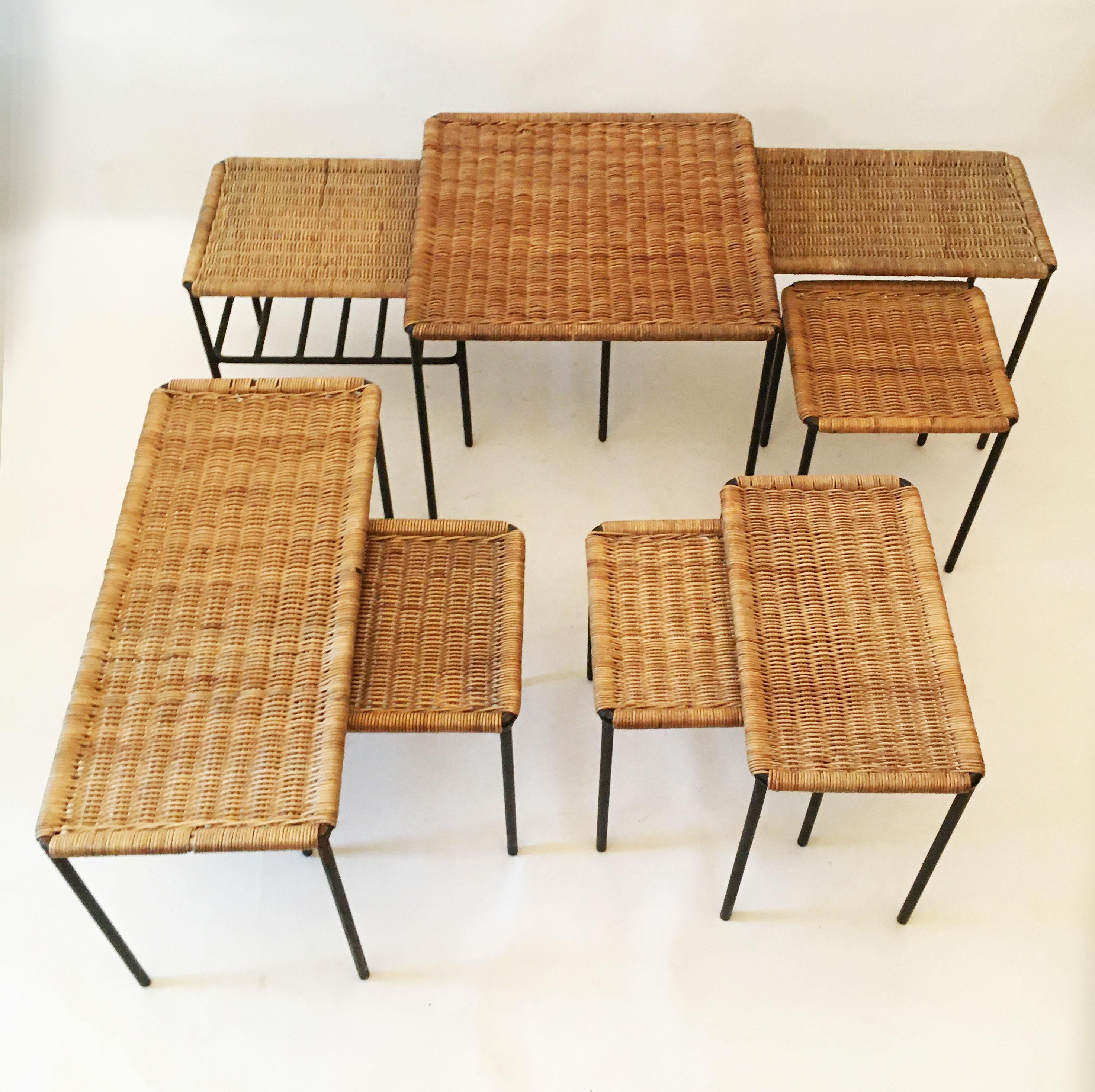 Carl Auböck II Woven Wicker Table Collection, Set of Eight, circa 1950 For Sale 1