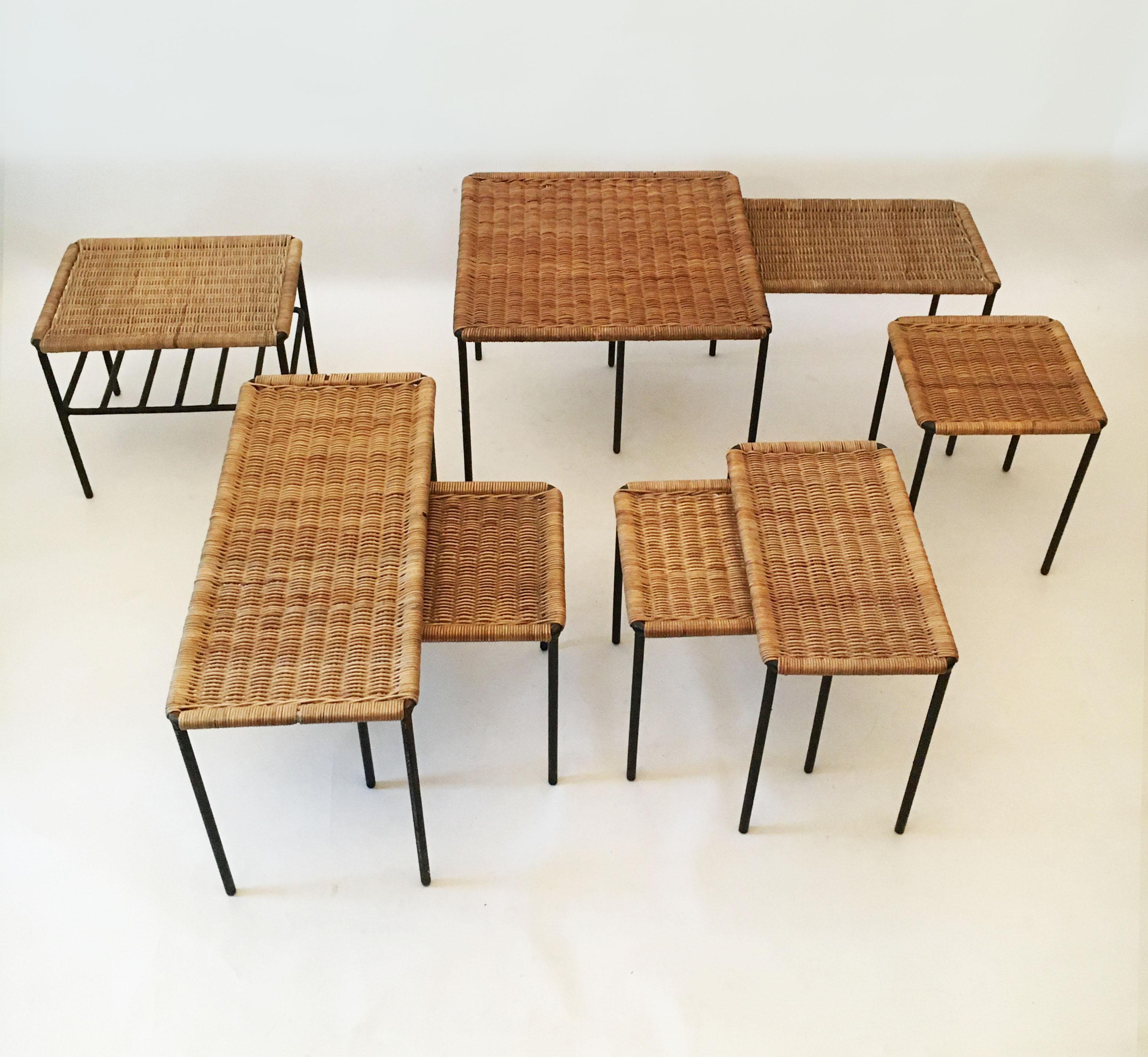 Carl Auböck II Woven Wicker Table Collection, Set of Eight, circa 1950 For Sale 2