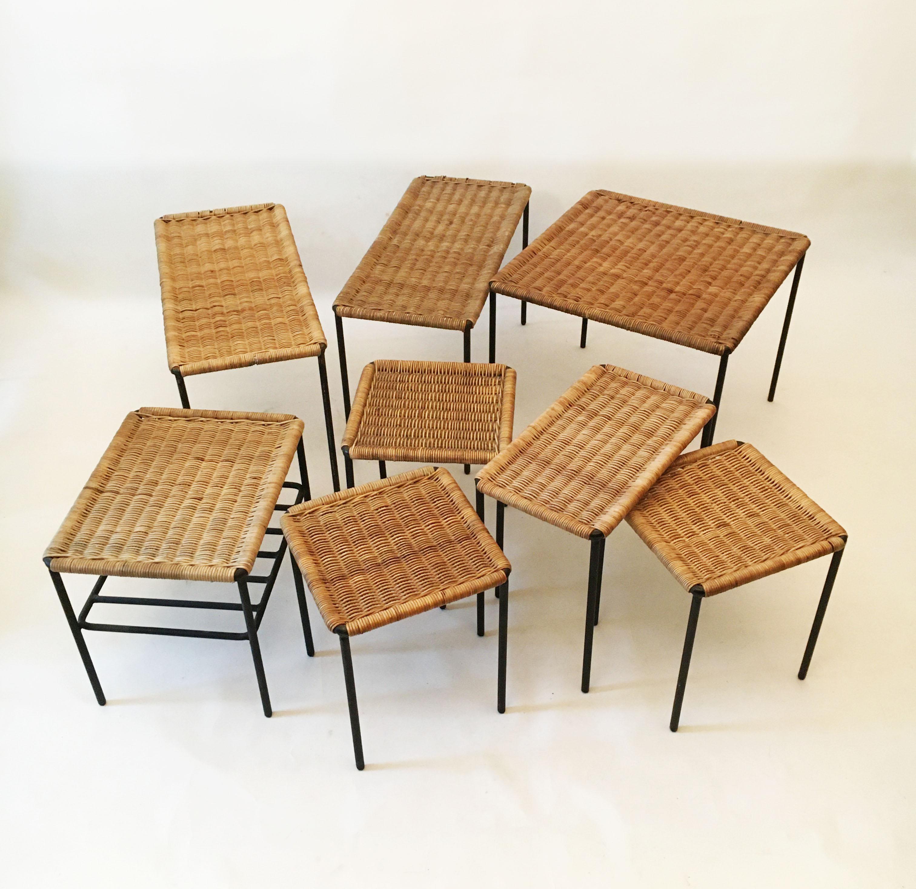 Carl Auböck II Woven Wicker Table Collection, Set of Eight, circa 1950 For Sale 3