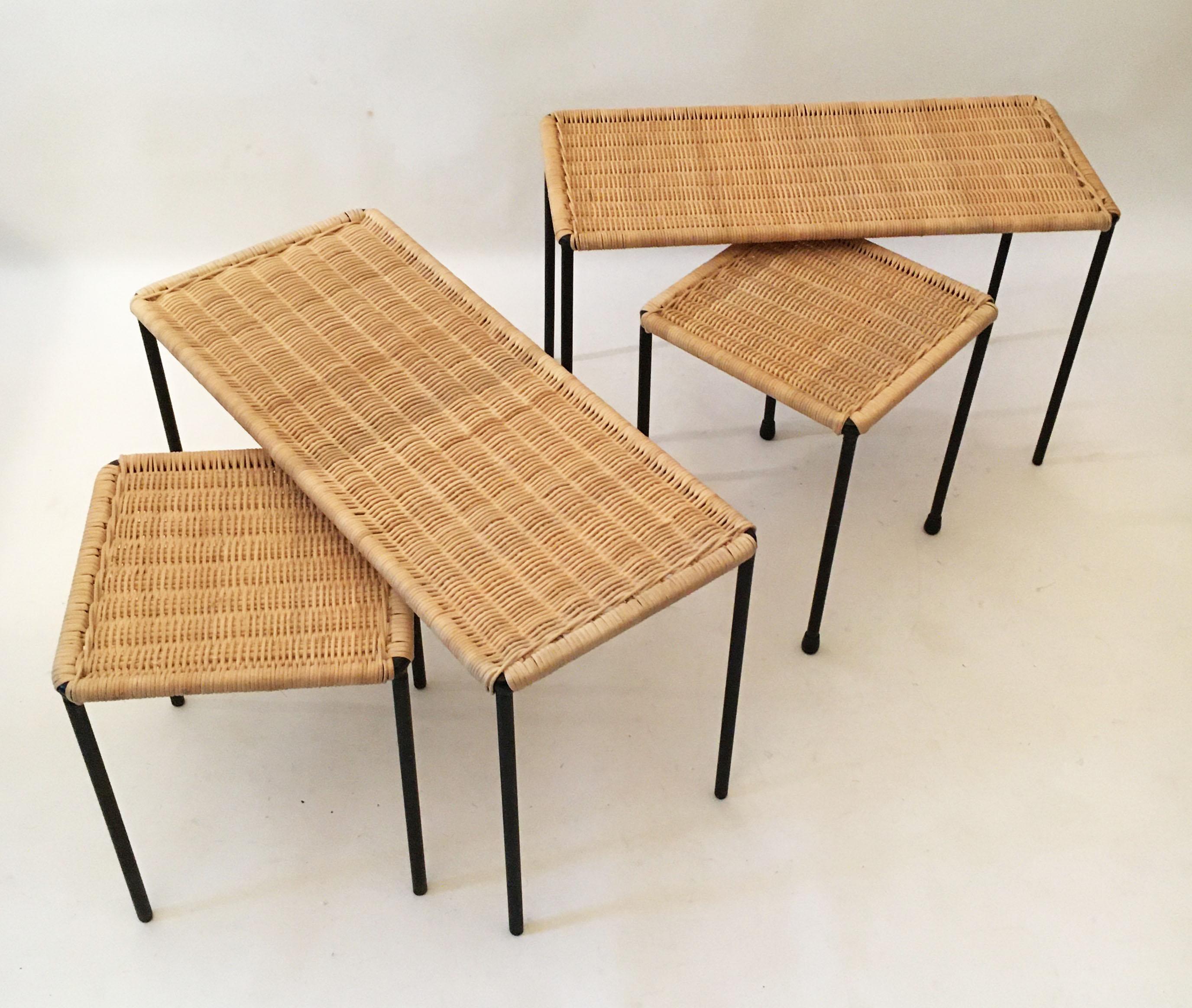 Carl Auböck II Woven Wicker Table Collection, Set of Four, circa 1950 4