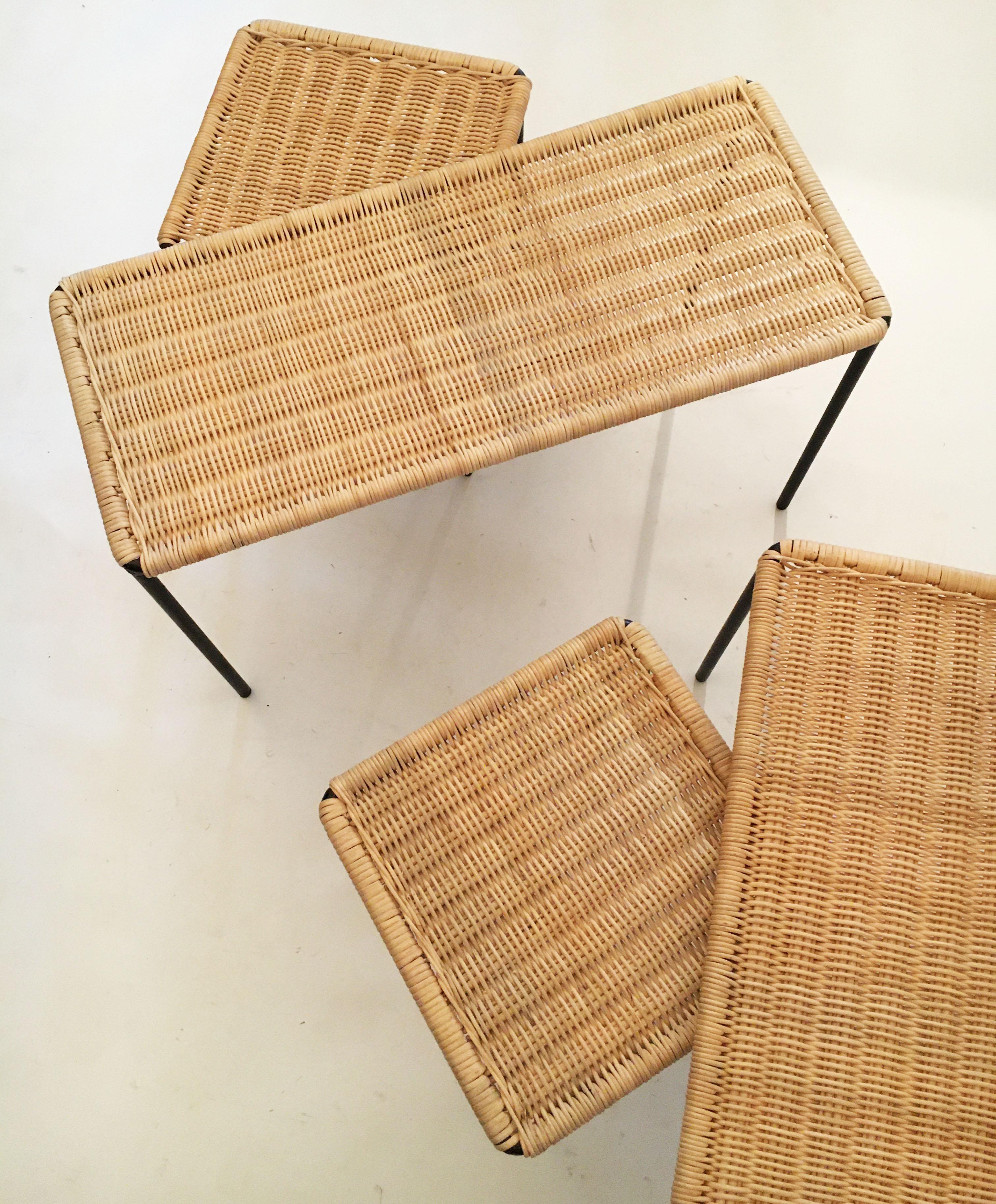 Carl Auböck II Woven Wicker Table Collection, Set of Four, circa 1950 6