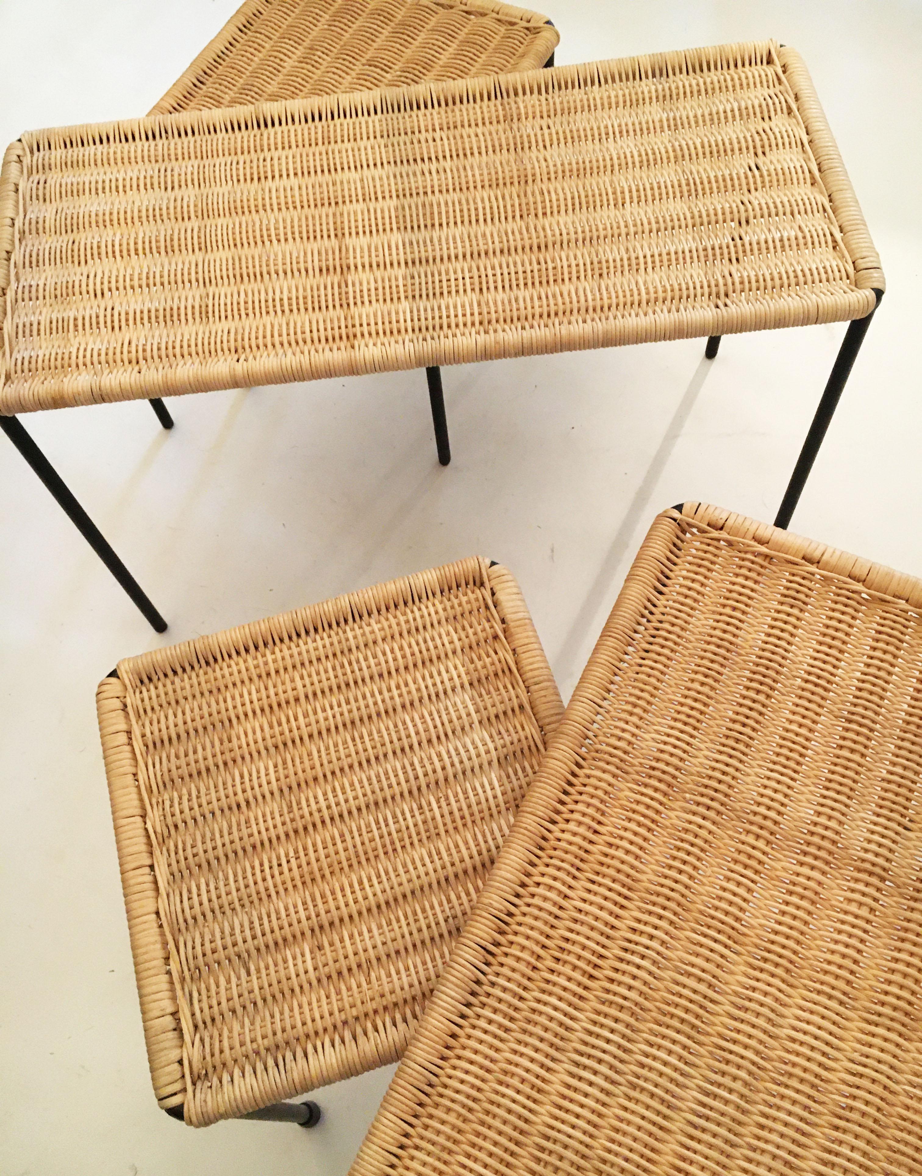 Carl Auböck II Woven Wicker Table Collection, Set of Four, circa 1950 7